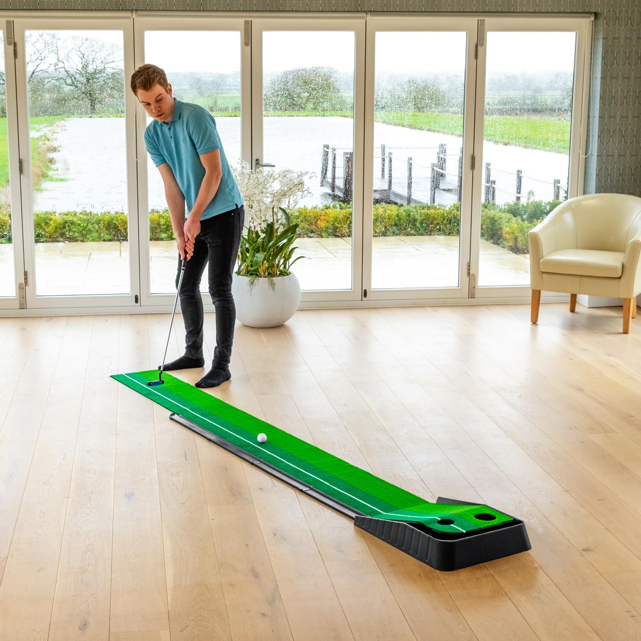 FORB Tapis de Putting de Golf - Tapis de Putt Gazon pour Practice & Clubs Professionnels (3 Tailles) | Texture Réaliste | Trous de Cible | Gazon Durable | Idéal pour Les Golfeurs