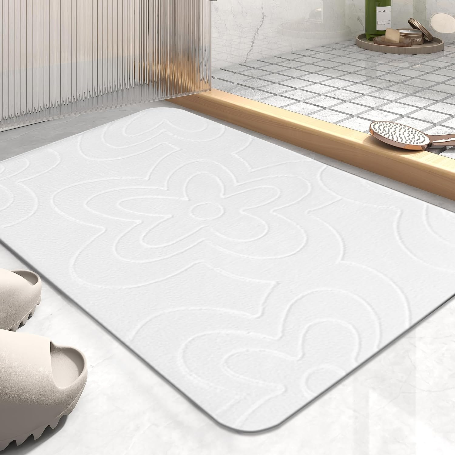 PHP Bath Mats for Inside Bath Door Mats Indoor Memory Foam Rug - 2PCS (50 x 40 cm, 50 x 80 cm) - Quick Dry Bath Mat Non Slip Floor Mat Comfortable Bathroom Set - White โ image 1