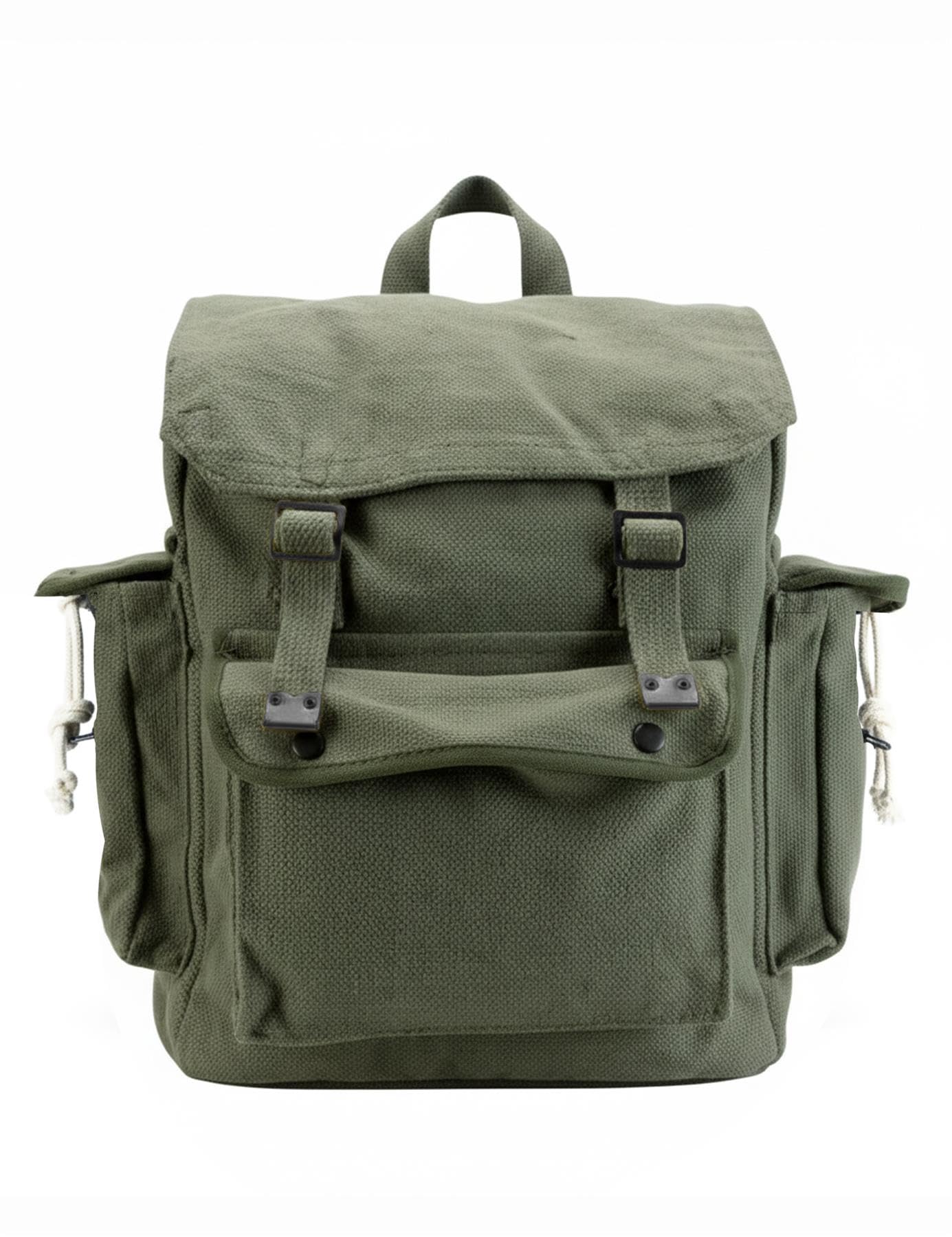 Zaino vintage in tela, 100% cotone, stile militare, con tasche laterali, per lavoro, viaggi, scuola