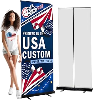 Personalized Custom Black Retractable Banner Aluminum Retractable Roll up Banner Stand Conference Display Trade Show Promotion Sign with Stand and Travel case for Business, Trade Shows, Stores, Advertising, Events，Parties (Full color, 23x63 inch)