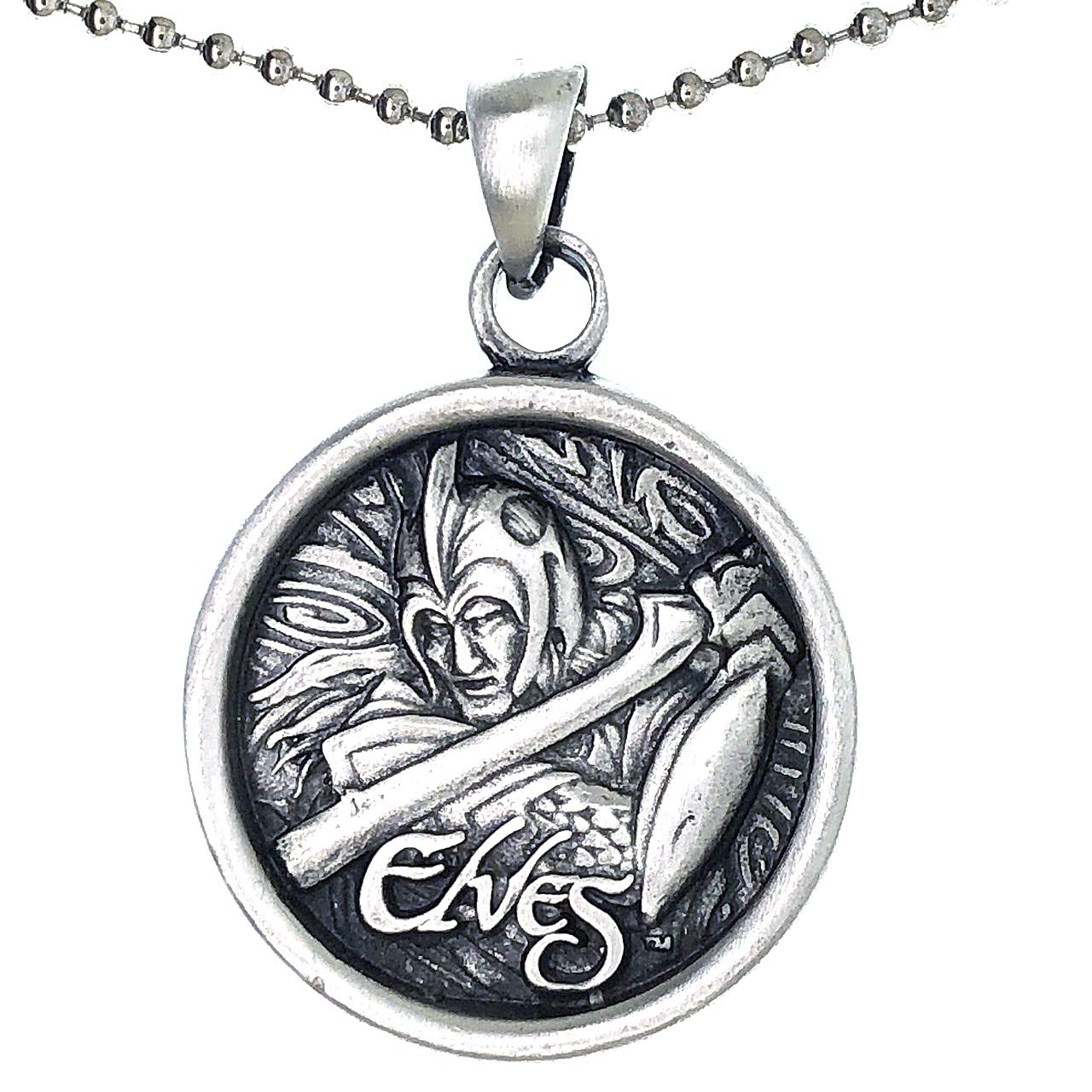 Jewelry ELVES middle earth warrior Magic Fantasy Amulet pewter pendant necklace Charm w Silver Ball Chain