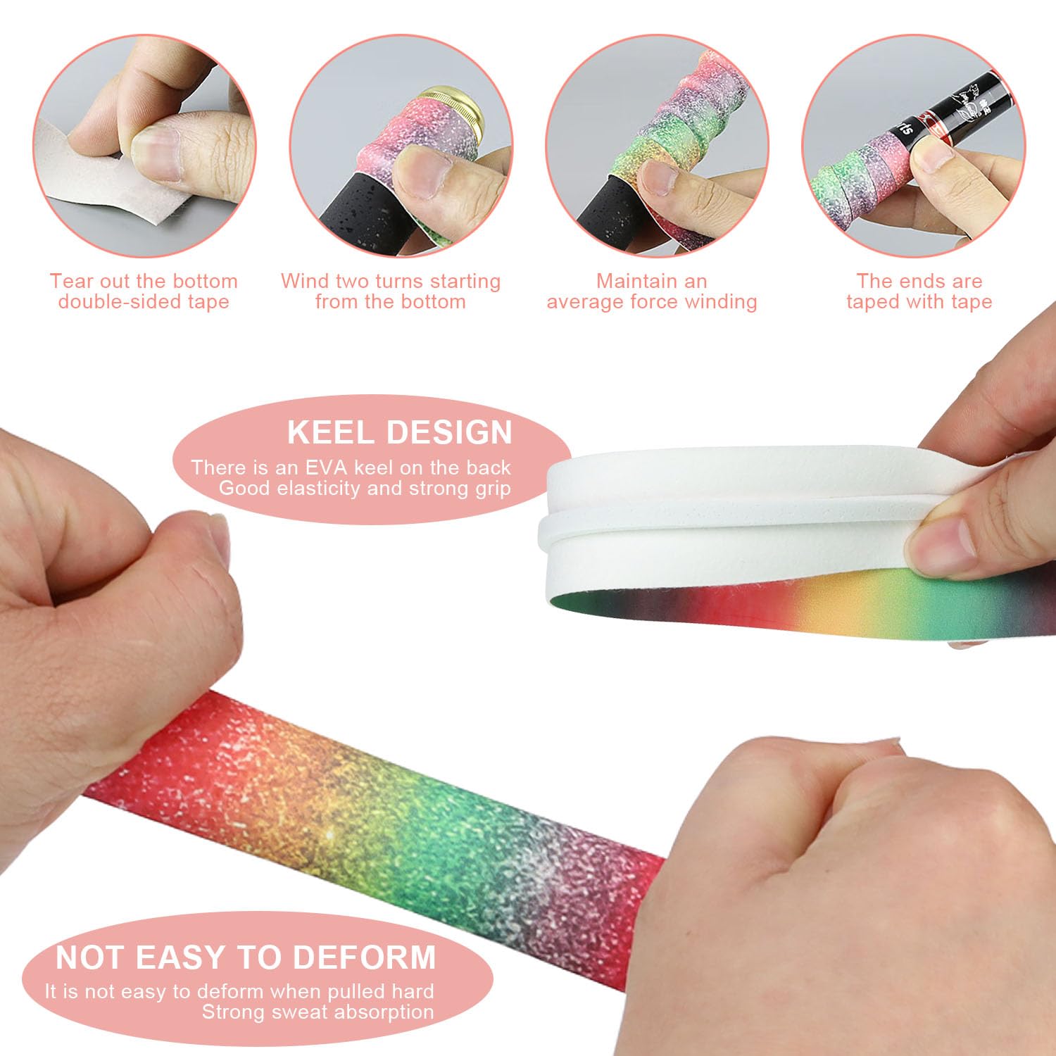 Nastro Grip Per Racchette - 4 Pezzi Colorati - Per Badminton, Tennis, Baseball - Foto 9