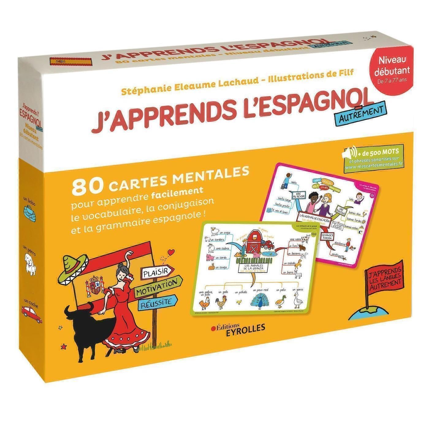 J'apprends l'espagnol autrement - Niveau débutant: 80 cartes mentales pour apprendre facilement la grammaire,​la conjugaison et le vocabulaire espagnols ! + 1 livret explicatif