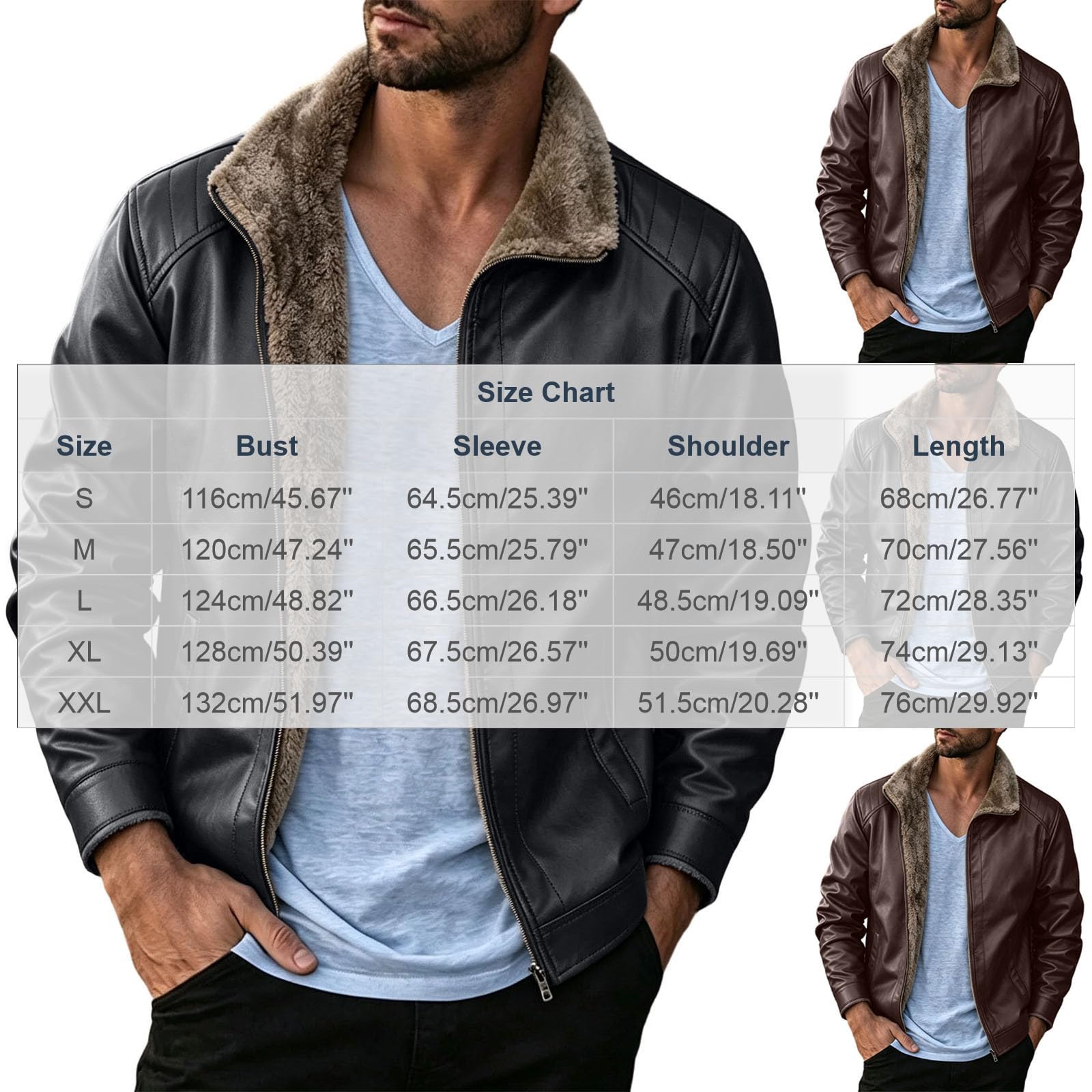 Motorrad Lederjacke Herren Vintage Motorradjacke Fleece Dicke Bikerjacke