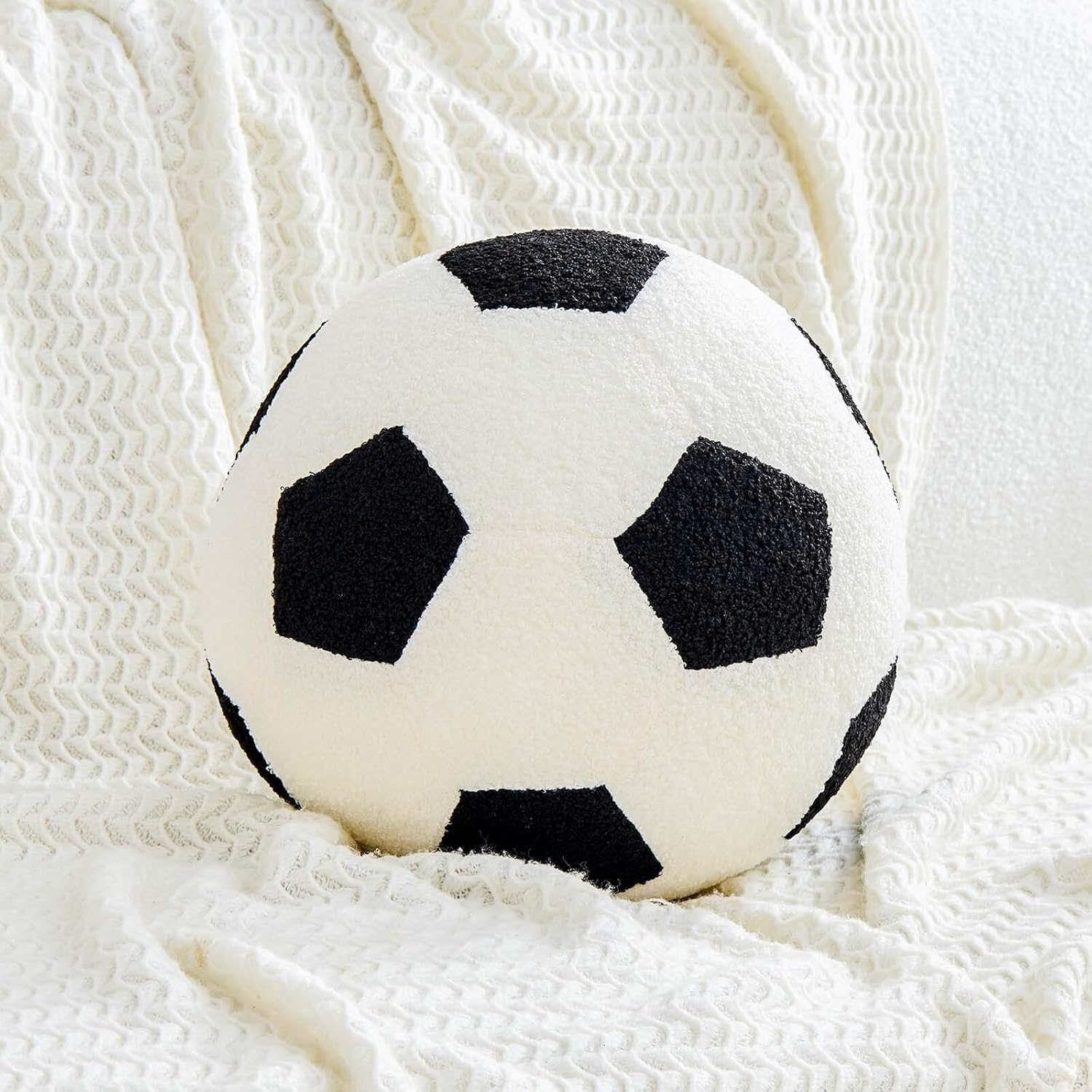 Uvvyui Soccer Pillow Football Throw Pillow Round Aesthetic Home Decor Soccer Decorative Pillow Soft Soccer Sports Ball Plush Pillows for Bedroom Sofa Chair Couch（Black,12 Inch）