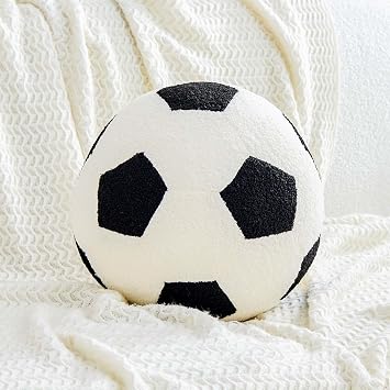Uvvyui Soccer Pillow Football Throw Pillow Round Aesthetic Home Decor Soccer Decorative Pillow Soft Soccer Sports Ball Plush Pillows for Bedroom Sofa Chair CouchBlack,8 Inch