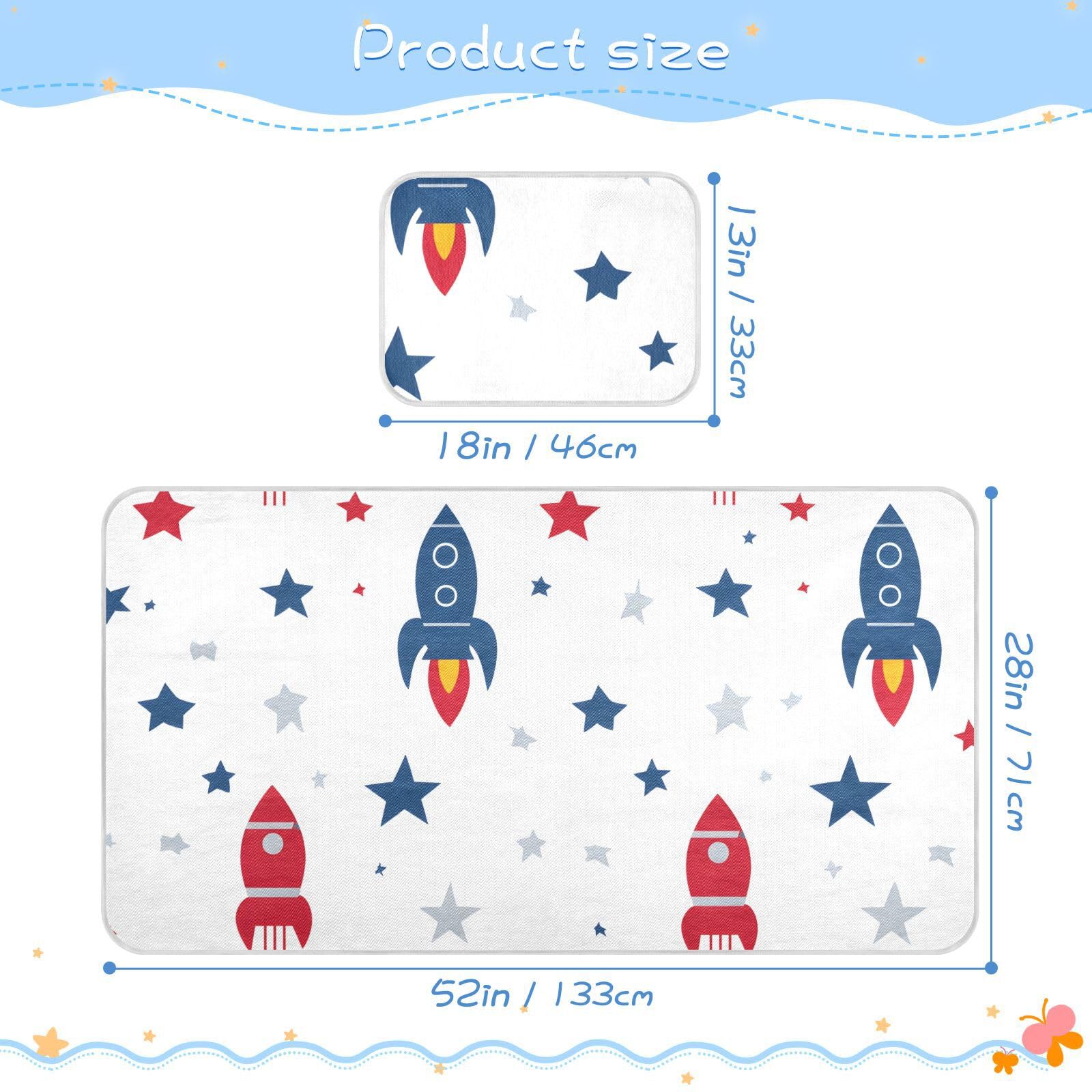 Bolaz Summer Sleeping Bed Pad, Rocket Pattern Cooling Mattress Set Breathable Bed Mat Ice Silk Mat + Pillow Cover for Toddler Boys Girls