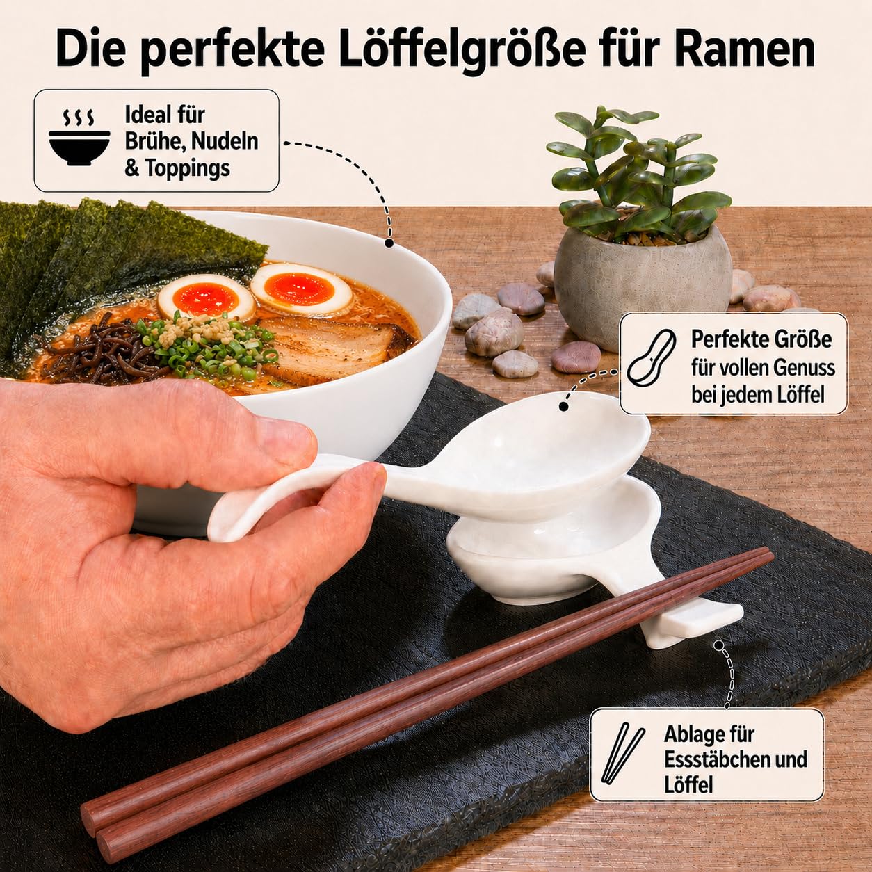 Urban Lifestyle Set Cuencos Ramen para 2 Personas Ø 17,5 cm 1200 ml, New Bone China Blanca, Cuencos para Ramen con Cucharas, Palillos Japoneses y Cuencos Pequeños, Cuencos Sopa