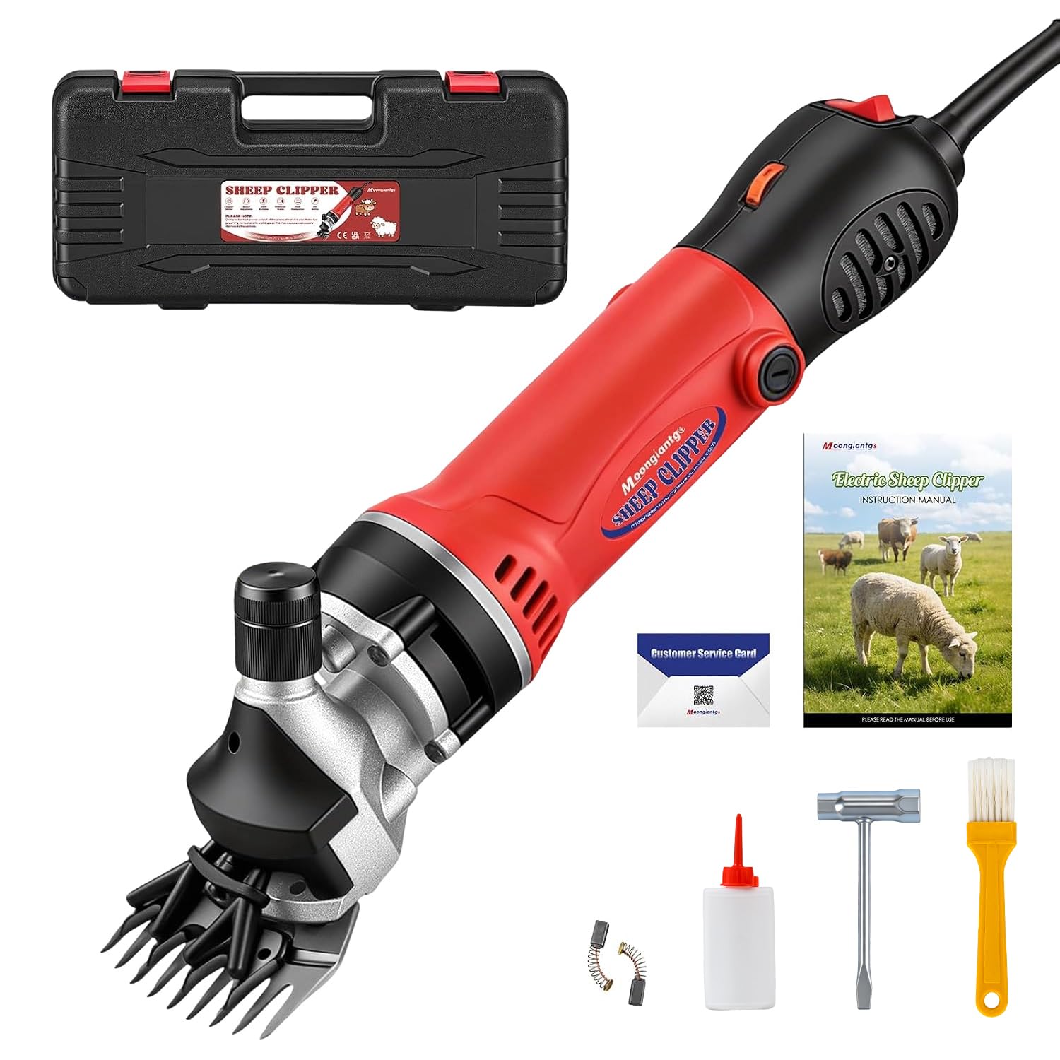 Moongiantgo Schafschermaschine Elektrische 1000W 2400RPM, Professionelle Schermaschine Schaf mit 6 Verstellbaren Geschwindigkeiten, Schafschere für Ziegen, inklusive Öl, Schraubendreher (Rot)