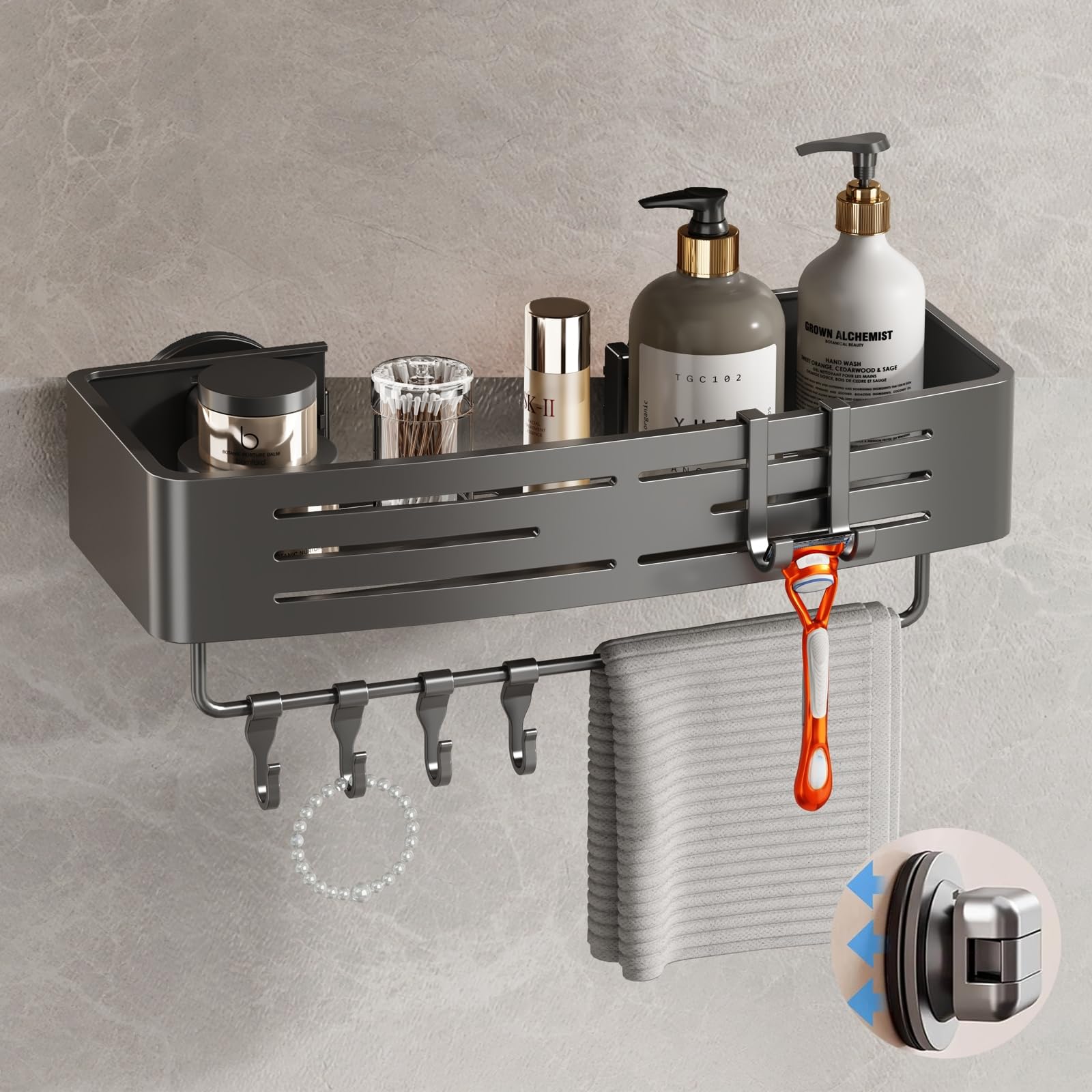Voldra Shower Caddy Suction Cup 1 Pack Shower Shelves for Inside Shower No Drilling Aluminum Suction Showers Organizer