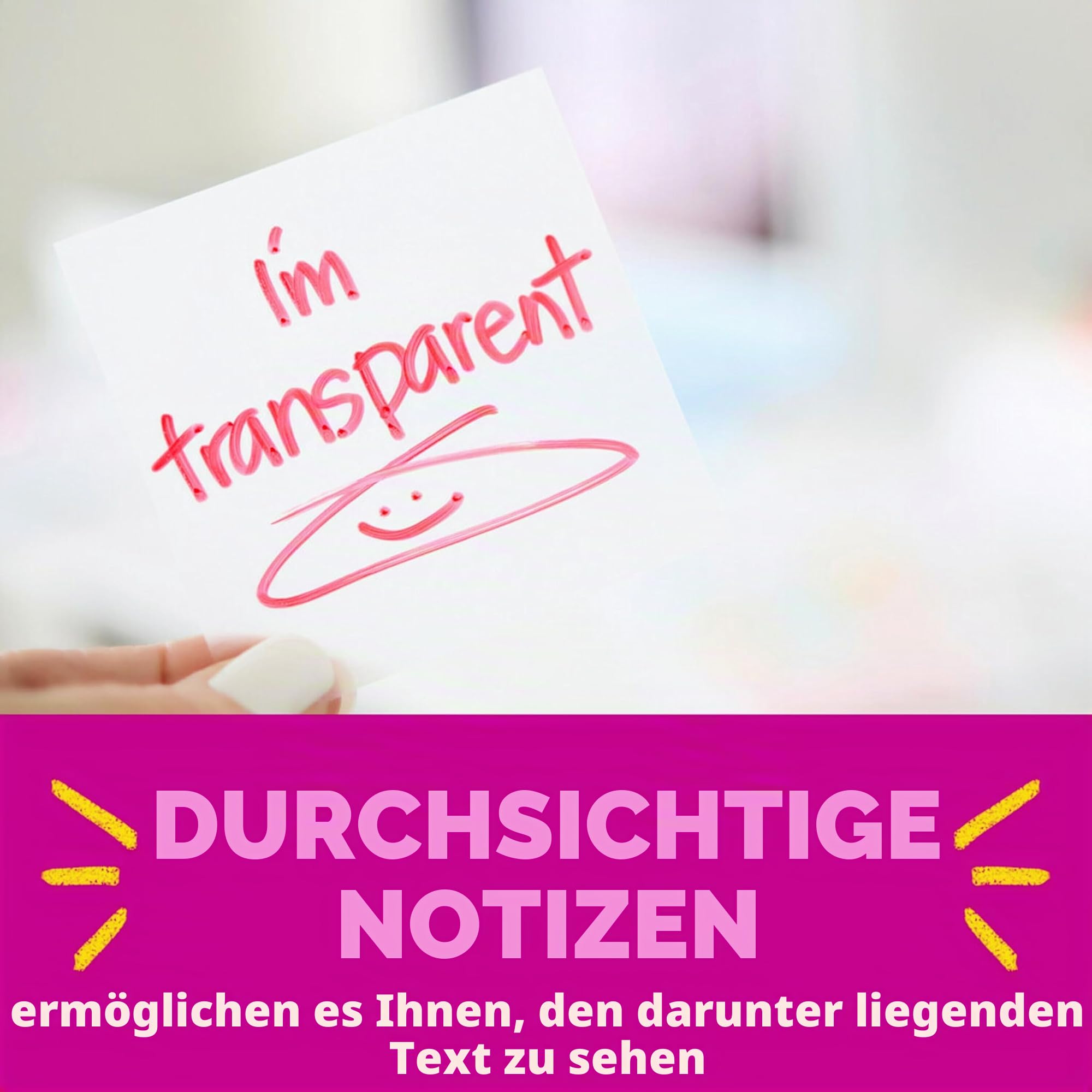 Post-it Transparente Notes, 12 Blöcke (432 Blatt), 73 mm x 73 mm