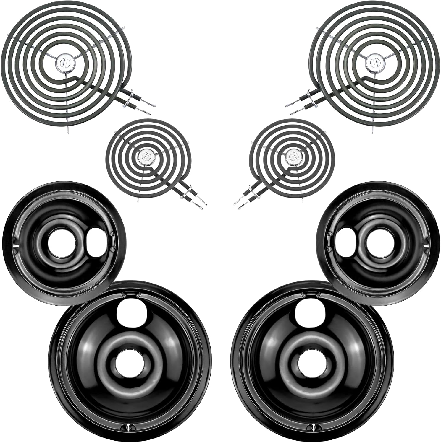 Electric Stove Burner Drip Pans WB31M19(8”) WB31M20(6”) and Electric Stove Top Burner WB30M1(6″) WB30M2(8″) Compatible for G-E Hot-point Ken-more General Electric Stove Parts by MIFLUS