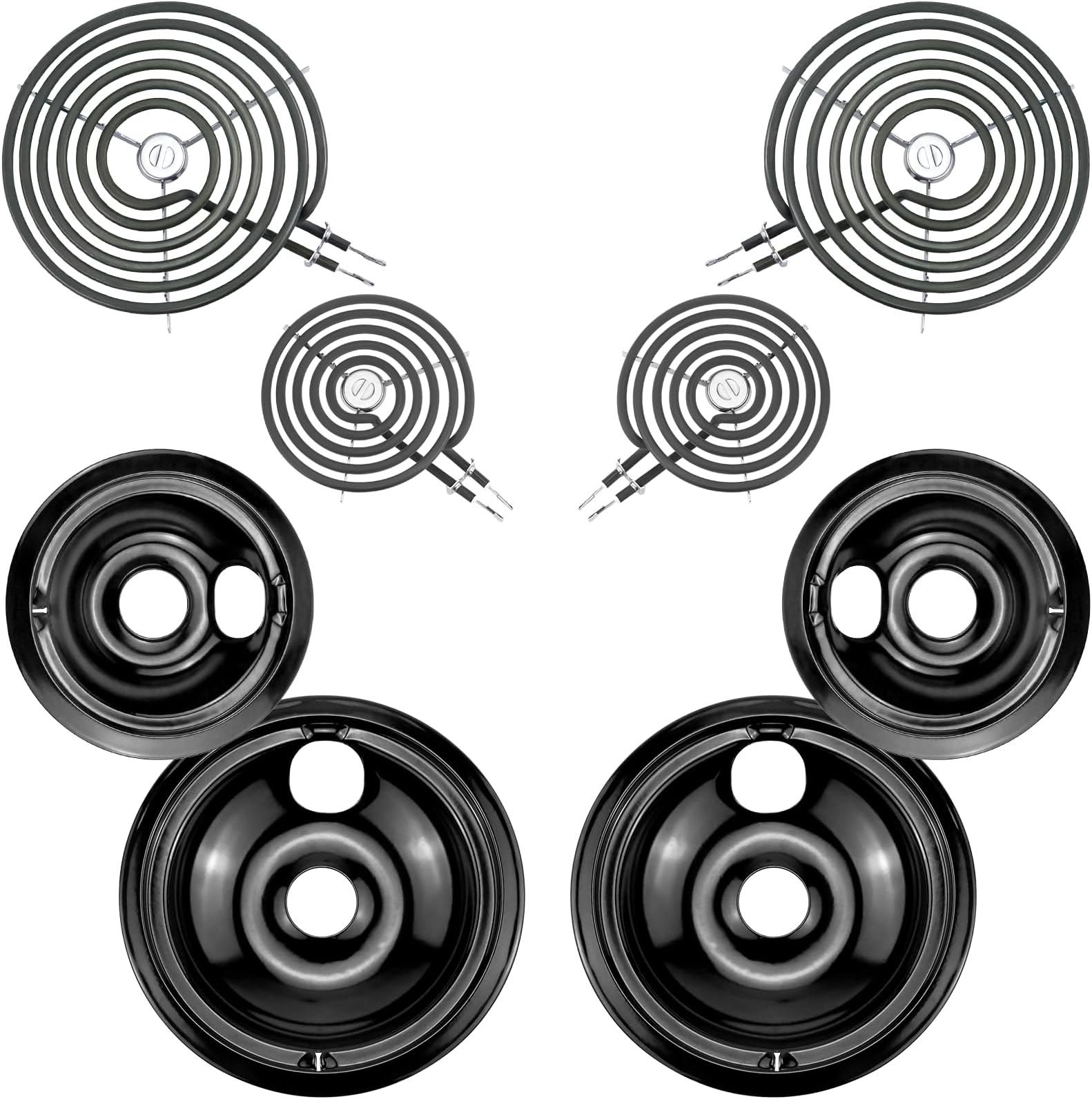 Electric Stove Burner Drip Pans WB31M19(8”) WB31M20(6”) and Electric Stove Top Burner WB30M1(6") WB30M2(8") Compatible for G-E Hot-point Ken-more General Electric Stove Parts by MIFLUS