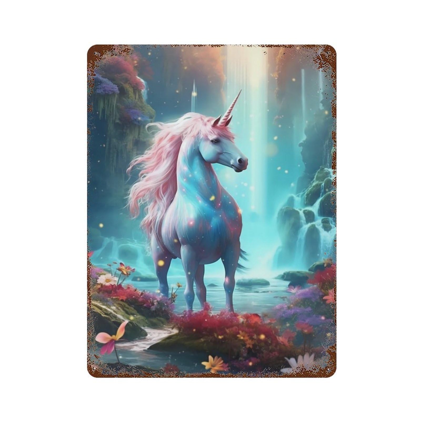 Unicorn Horse Fantasy Rusty Metal Tin Sign 15.7"x11.8", Industrial Home Decor for Garage, Pub Or Kitchen