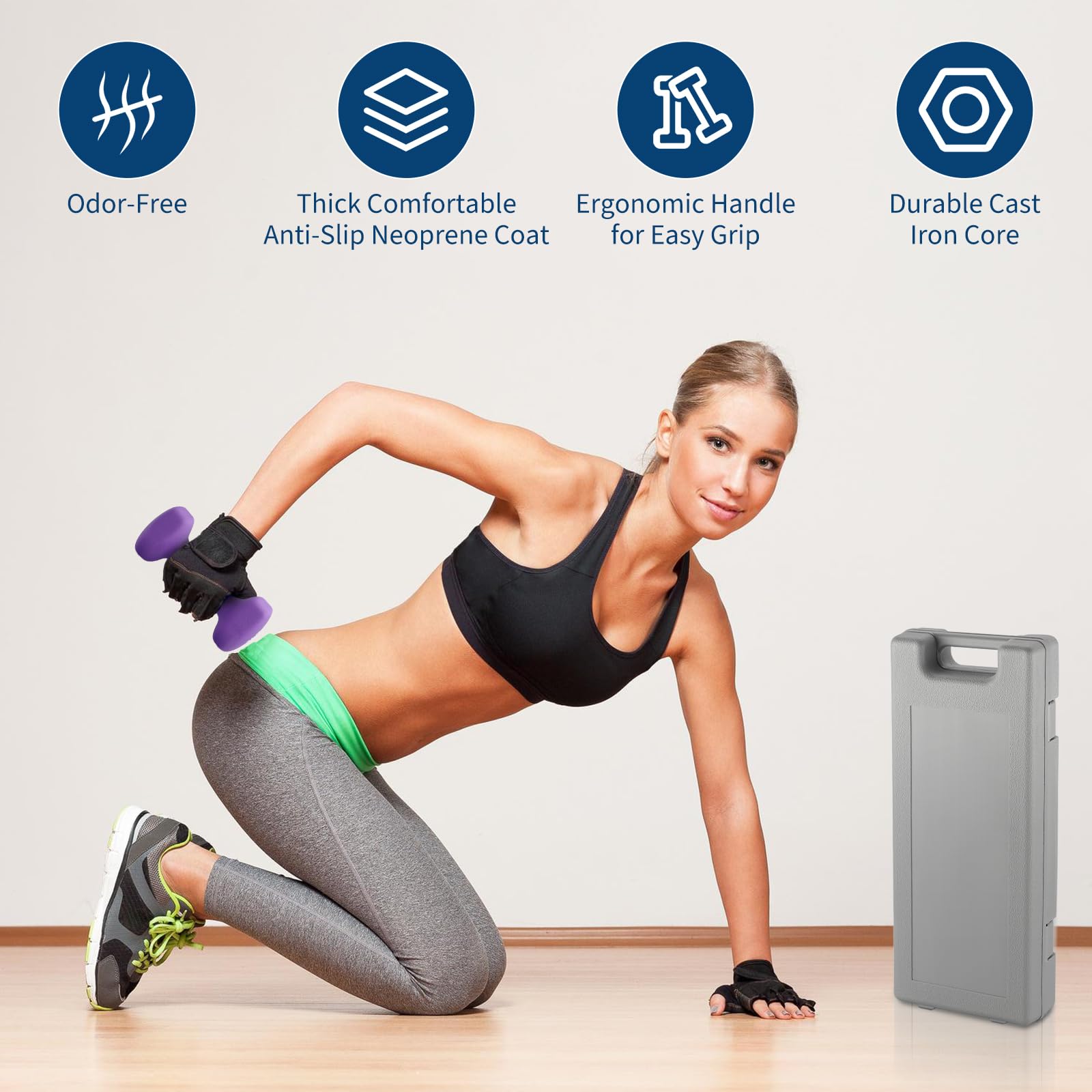 Mancuernas Hexagonales De PVC Antideslizantes Para Fuerza y Fitness – Juego Completo Hombre/Mujer – Perfectas Para Entrenamiento En Casa, Musculación, Yoga, HIIT – Pesos 3/5/8 Lb – Con Soporte