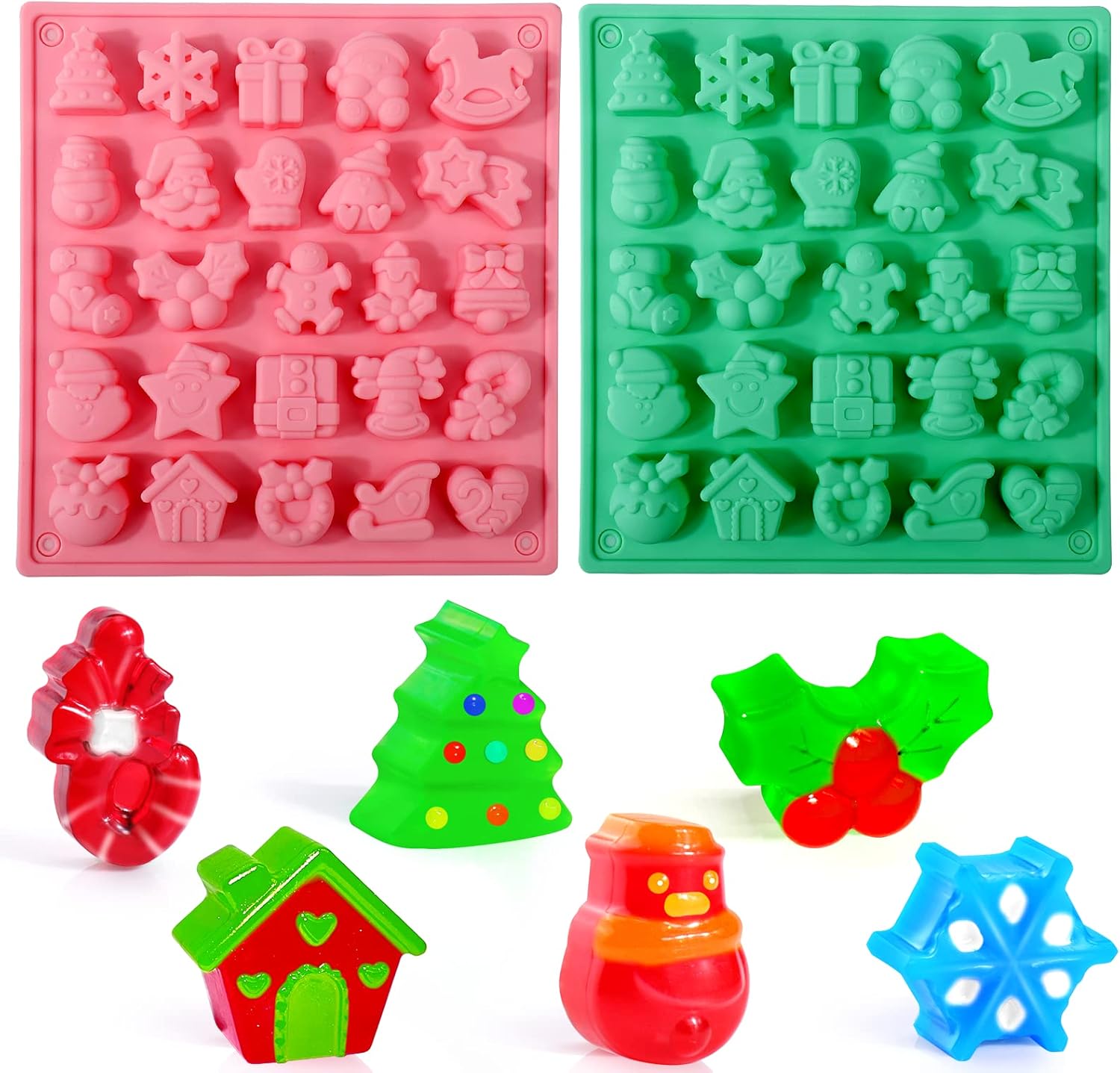 Christmas Gummy Candy Molds Silicone, 2 Pack 25 Cavity Non