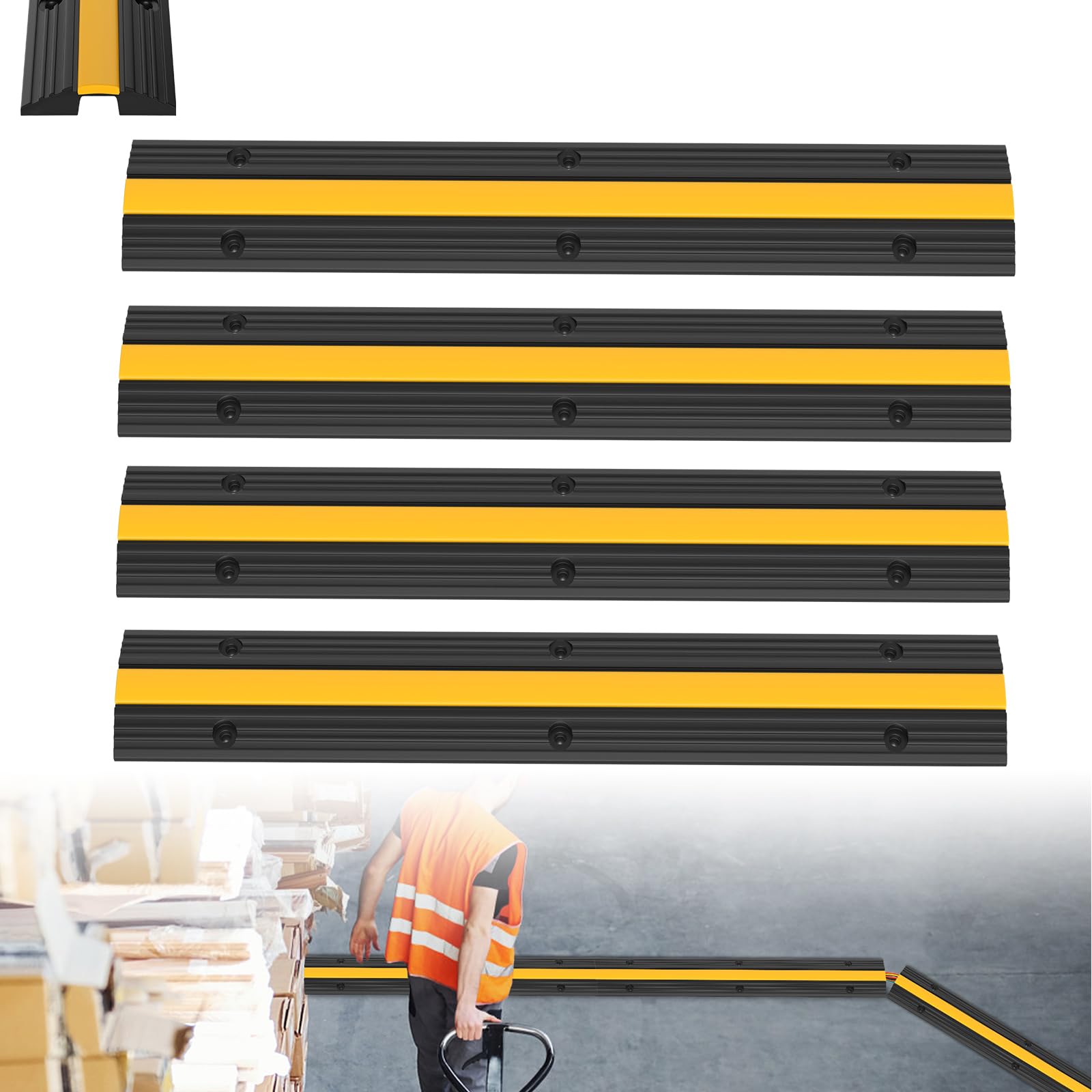 ACXIN 4 canalina per cavi da pavimento, 1 canale, 100 x 15 x 3 cm, in gomma, protezione cavi fino a 8 tonnellate, canalina per cavi per esterni, modulare, ideale per parcheggi, magazzini