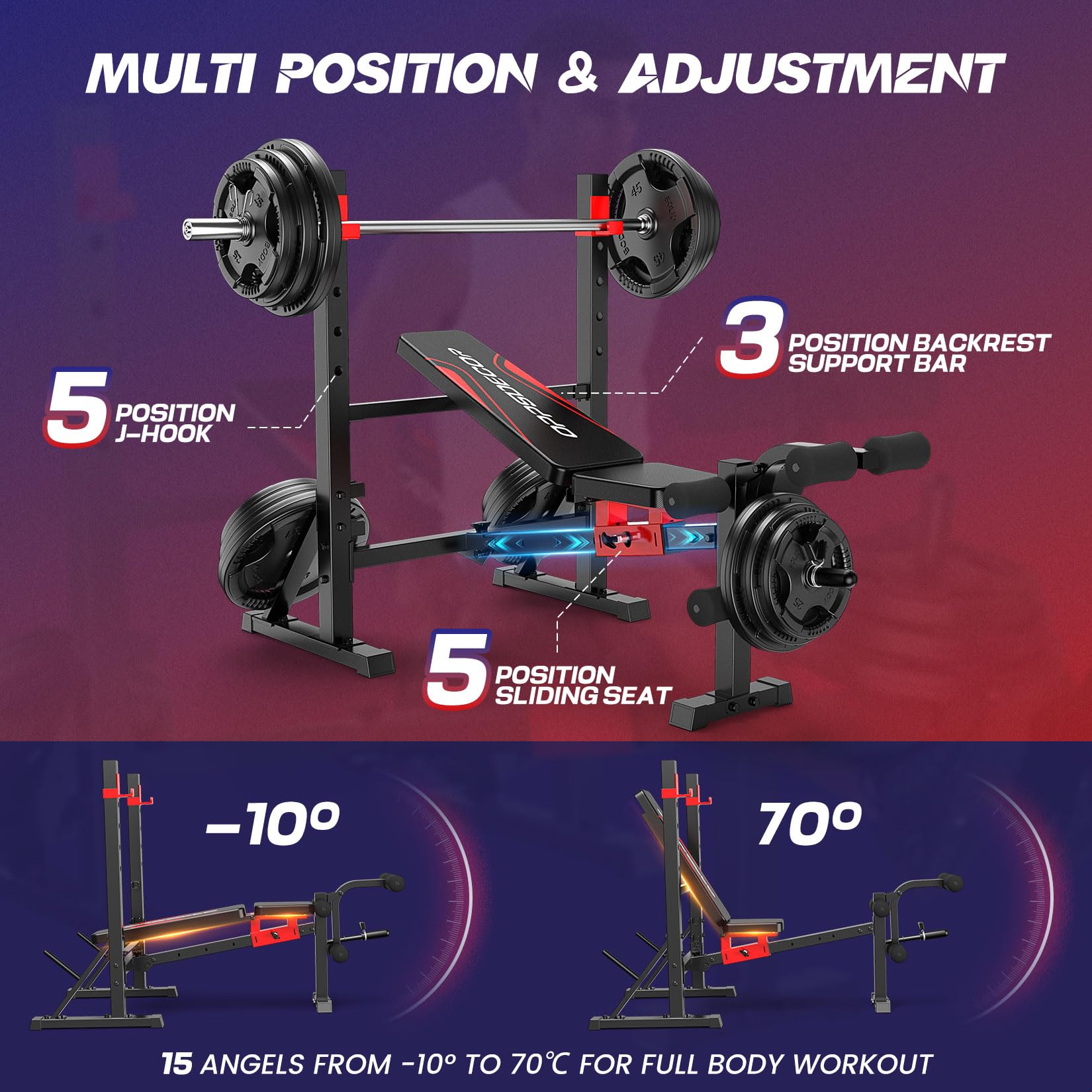 900 LBS Weight Bench Set with Squat Rack, Adjustable Bench Press Set with Leg Extension and Leg Curl, Foldable Flat/Incline/Decline Workout Bench for Home Gym