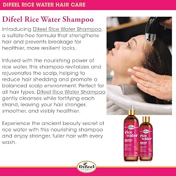 Difeel Rice Water Shampoo 33.8 oz. - Strengthening Sulfate Free Shampoo for All Hair Types