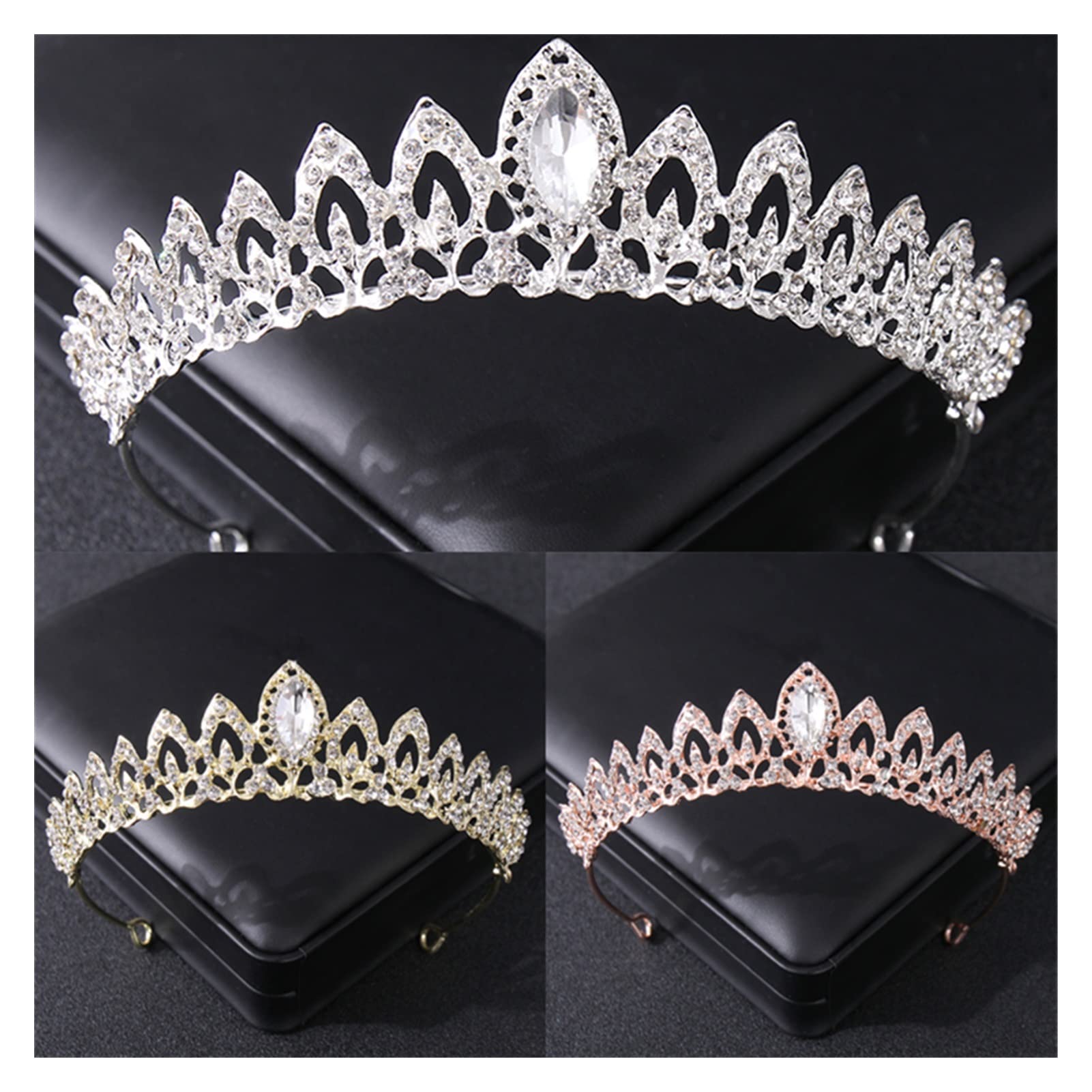 Kryształowe korony i tiary różowe złoto Rhinestone bal diadem z pałąkiem na głowę dla kobiet ślub panny młodej akcesoria do włosów biżuteria kolor srebrny Tiara (kolor metalu: srebrny)