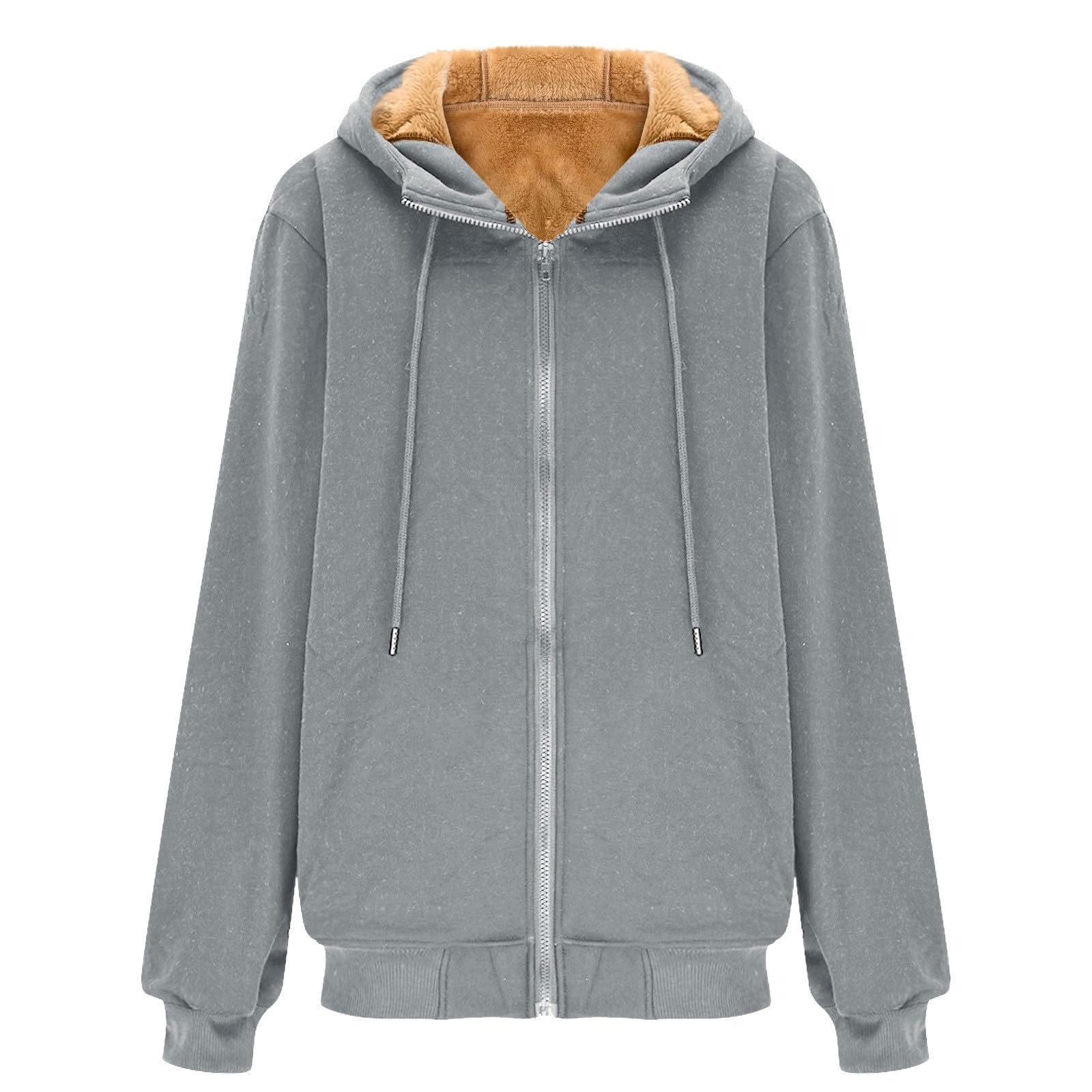 Herren Teddy Fleece Jacke mit Kapuze, Gefütterte Sweatjacke Reißverschluss