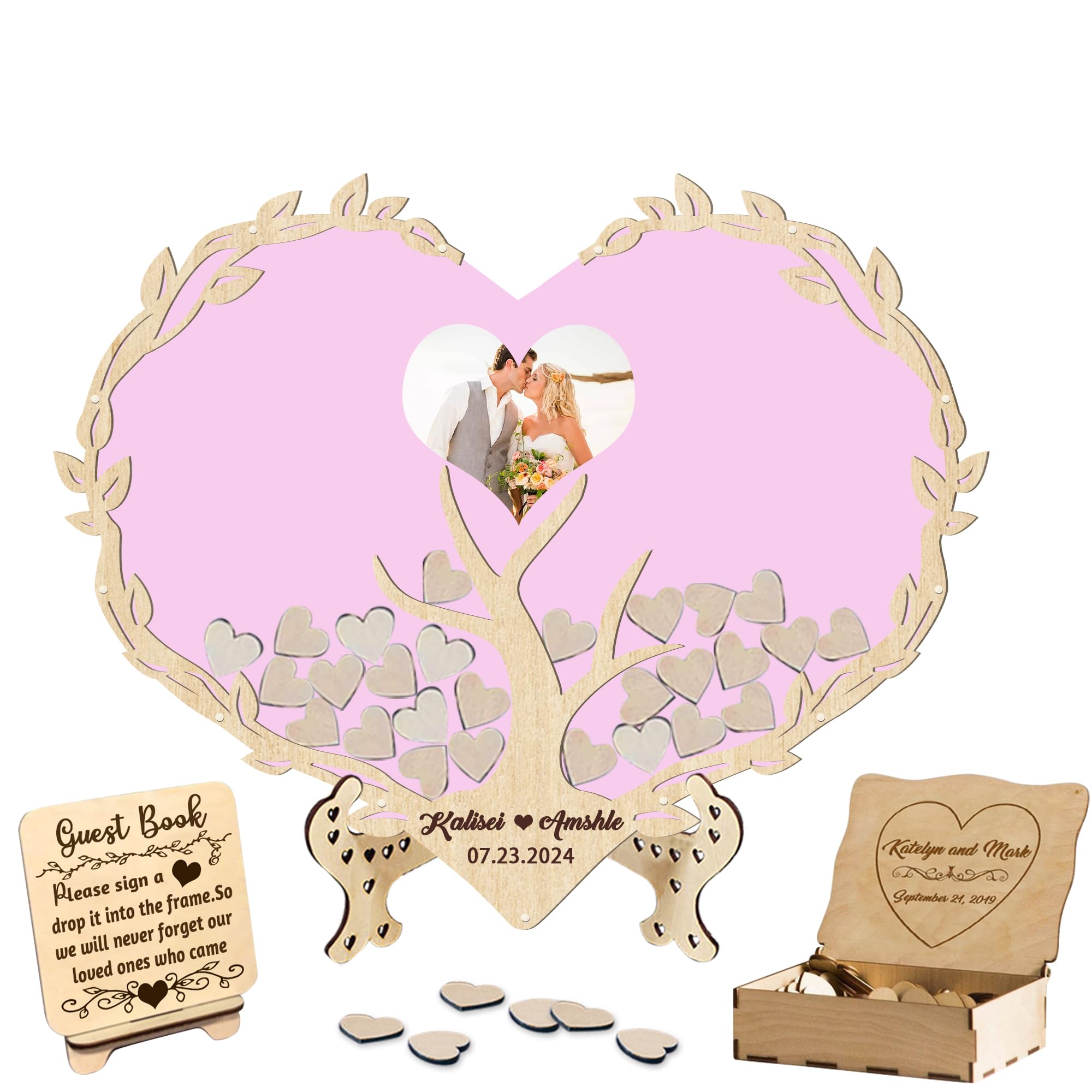 Personalizzato Libro degli Ospiti di Nozze,Costume Alternativa al Registro degli Ospiti Cartello con Nome Data e Cartello Cuori in Legno per Nozze Anniversario Compleanno Festa Baby Shower