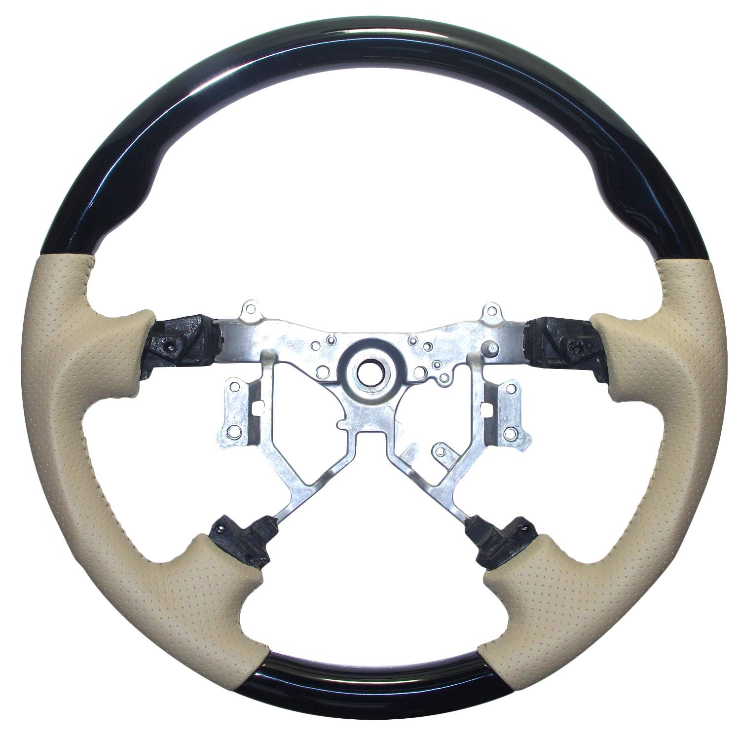 Piano Black Tan Leather Sports Steering Wheel Compatible for 2003-2007 Land Cruiser 100 4700 FJ100 P
