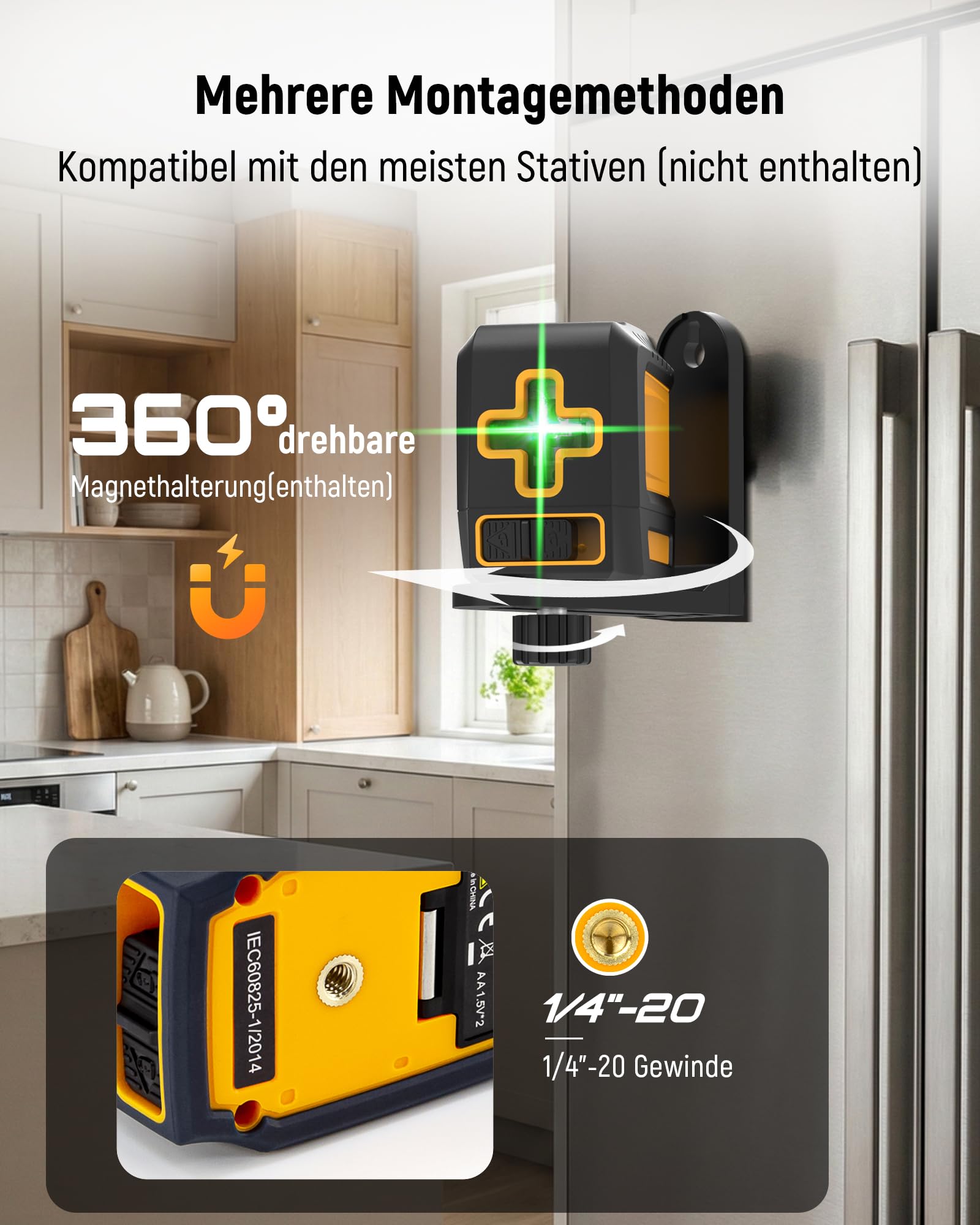 KAIWEETS T40 Green Laser Level samopoziomujący, tryb ręczny, IP54, podstawa magnetyczna, torba transportowa, 2 baterie AA
