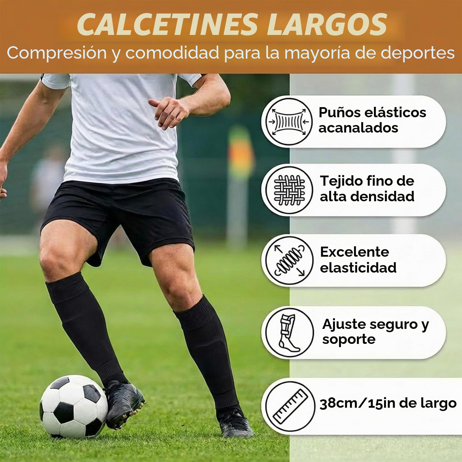 2 Pares de Medias de Fútbol sin Pie, Sujetador de Espinilleras para Adulto, Mangas de Compresión Transpirables y Antideslizantes