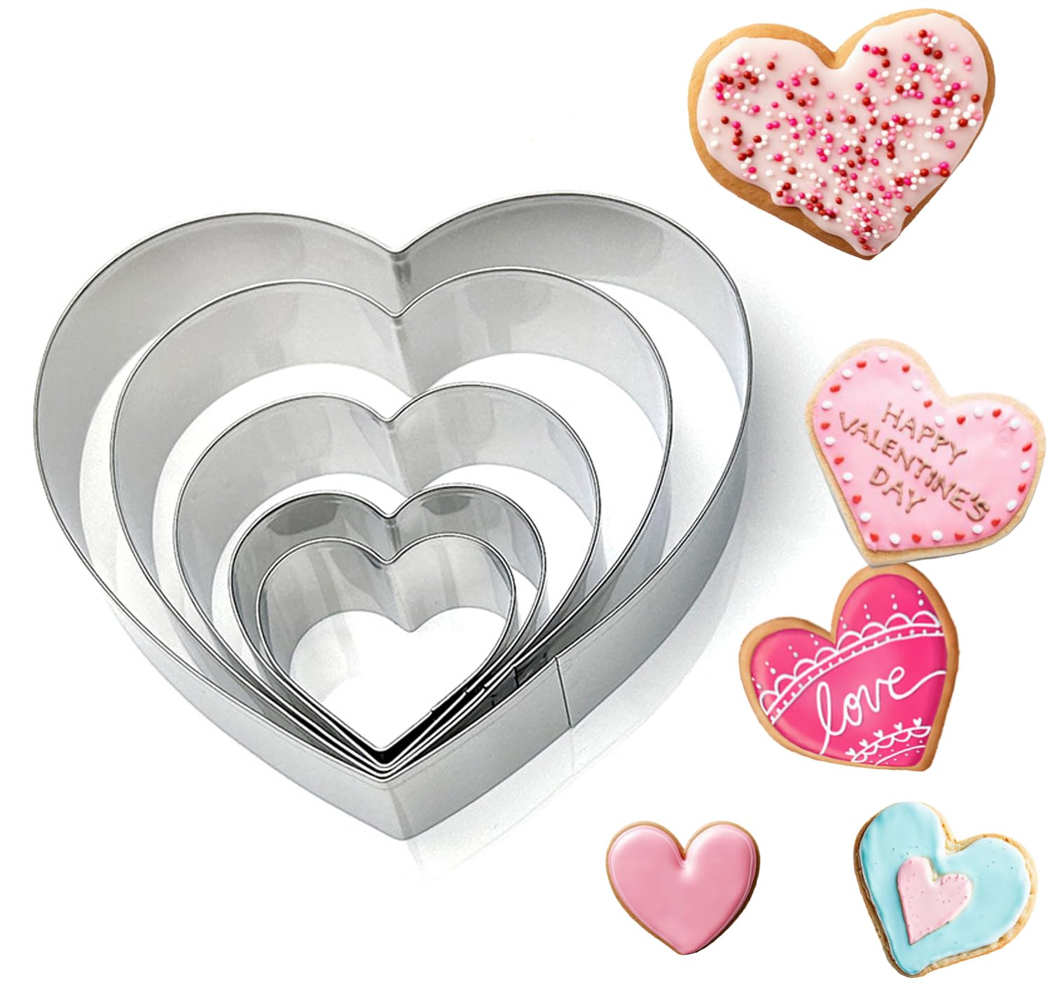 DIPZO 5PCS Heart Cookie Cutter Set, Stainless Steel Biscuit Cutters for Baking Scones and Pastry, Large & Mini Love Heart Cookie Cutters for Valentine's Day, Holiday & Gift Baking — image 1