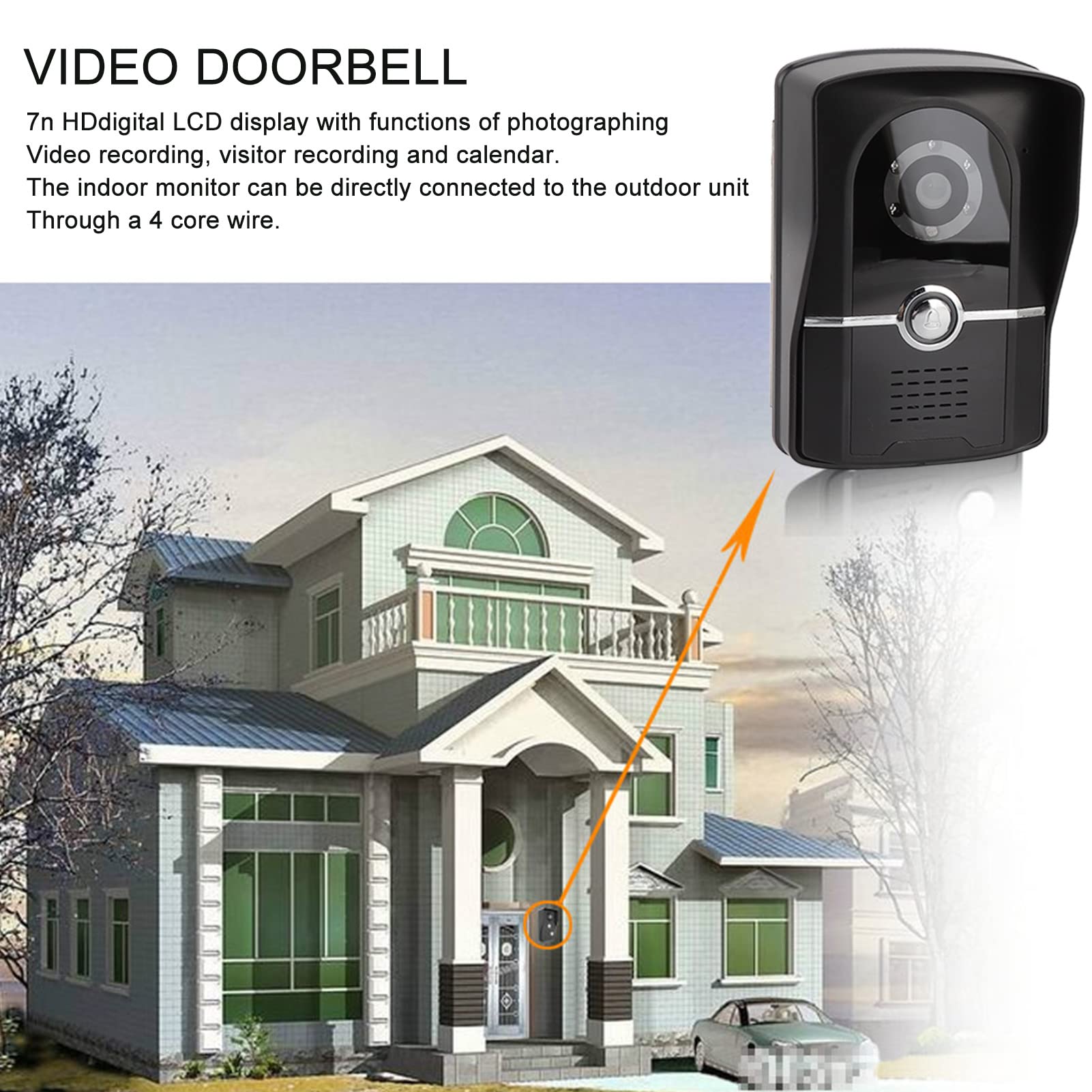 Sistema De Intercomunicación con Videoportero con Pantalla HD, Soporte En Varios Idiomas, 16 Tonos De Llamada, Conectividad De Aplicaciones Móviles, Cubierta para Lluvia, Montaje En Pared(EU)