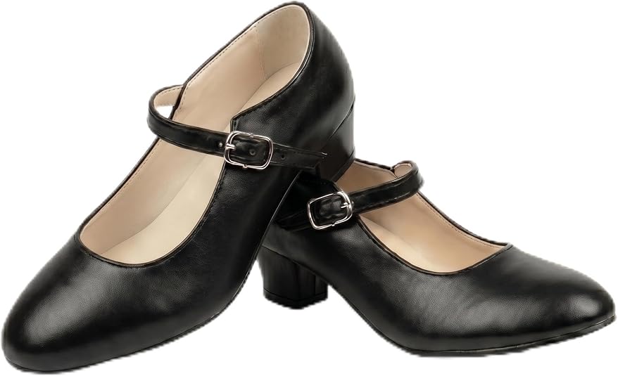 Tacones De Flamenco Para Niña Y Mujer (Tallas 24 A 41): Cómodos, Con Hebilla Y Tacón De 3.5 Cm Para Bailar Sevillanas Con Arte