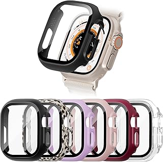BHARVEST 6-Pack Case for Apple Watch Ultra 49mm with Tempered Glass Screen Protector, BHARVEST 9HD Scratch Resistant Hard PC Cover for Apple Watch Ultra Accessories, 49mm