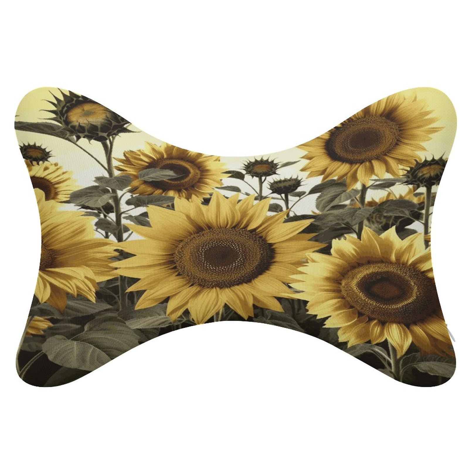 FekiLoot Yellow Sunflower Floral Car Headrest Set of 2,Softness Memory Foam Car Neck Pillow with Breathable Removable Cover Car Neck Support Pillow Ergonomic for Driving, Office