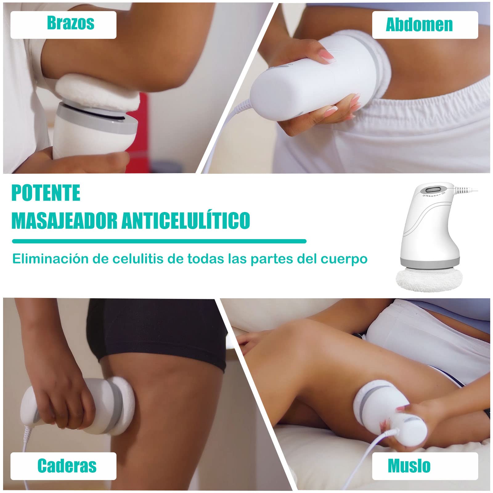 Masajeador Anticelulítico Eléctrico, Masajeador Celulitis para Abdomen, Glúteos, Piernas, Masaje Celulitis con 3 Almohadillas Lavables que Levantan, Aprietan y Suavizan la Piel