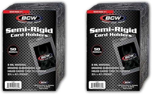 BCW Tarjetero semirrígido #1 Paquete de 100 Fundas para tarjetas semirrígidas para calificar Presentación de PSA I para tarjetas de deportes,