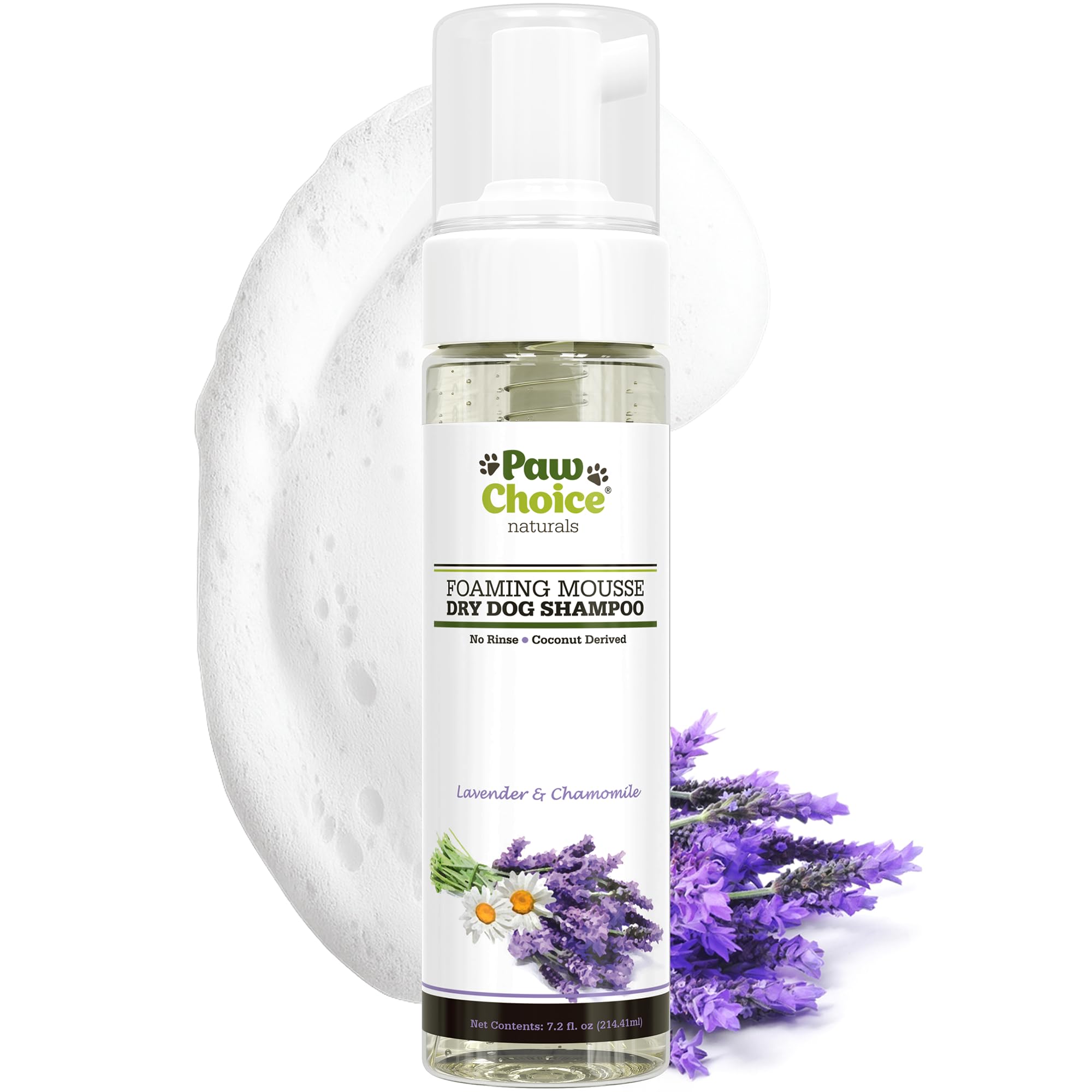 Paw Choice Dog Dry Shampoo - Hypoallergenic Waterless No Rinse Foam - Natural Coconut-Derived Cleanser - Quickly Deodorizes, Cleans & Conditions