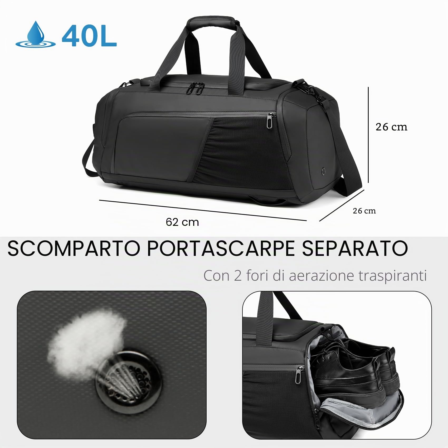 Borsone da palestra impermeabile sportivo borsone da viaggio borsa da weekend per uomo donna borsa da notte con scomparto per scarpe