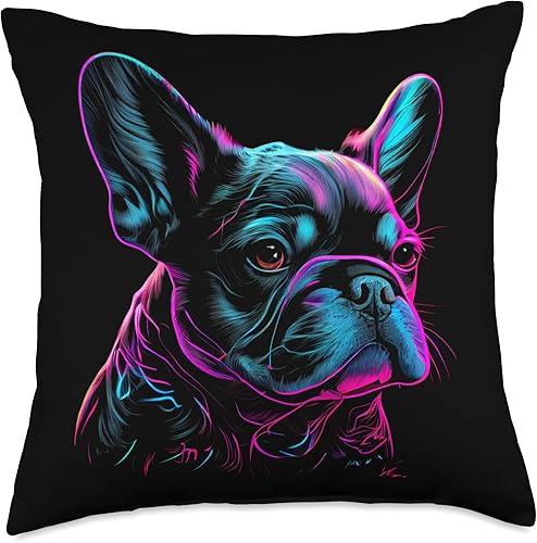 French Bulldog Frenchie Bouledogue Francais Almohada de diseño retro de Bulldog Francés, 18 x 18, multicolor