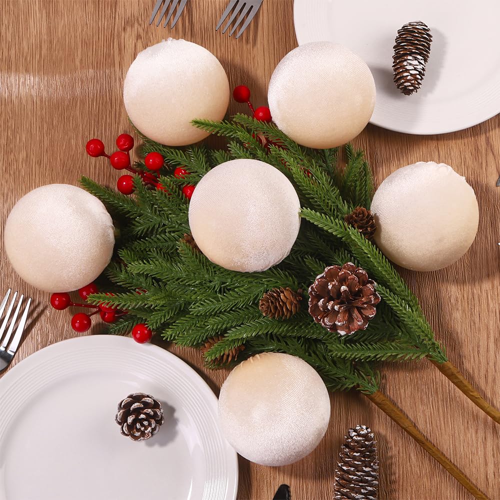 12 bolas de terciopelo grandes blancas de Navidad de 3.14 pulgadas