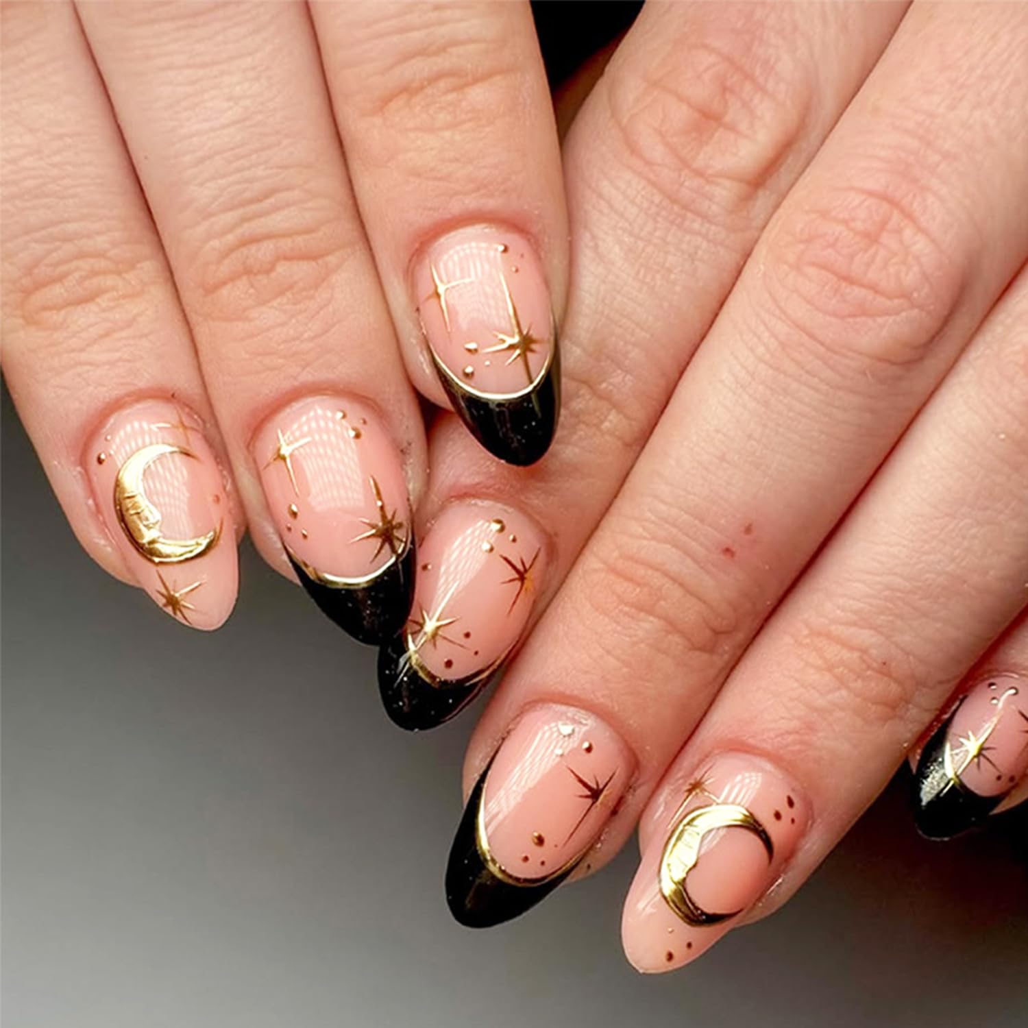 24Pcs Black French Tip Press on Nails - Glossy Almond Design