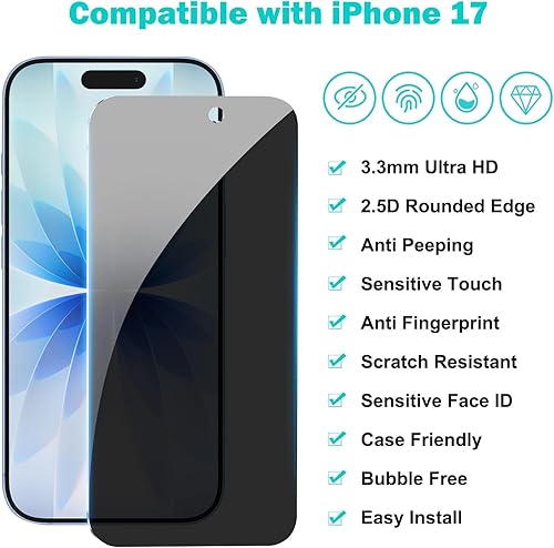 Miniatura 123 de PEHAEL Paquete de 2+2 protectores de pantalla de privacidad para iPhone 13 Pro con protector de lente de cámara, cobertura completa, película