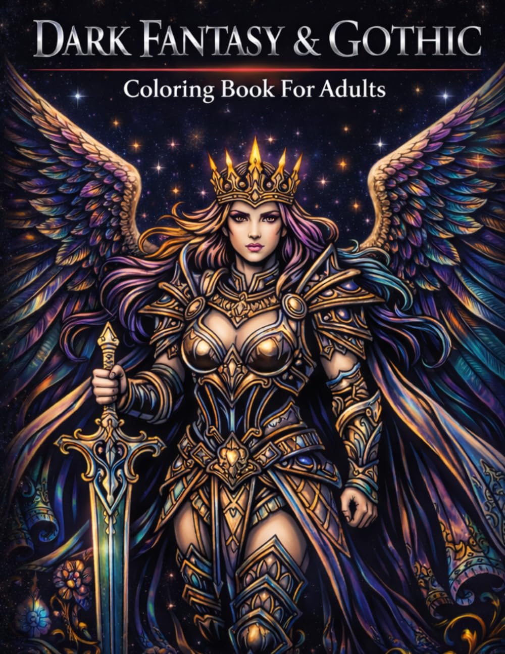 Dark Fantasy & Gothic Coloring Book for Adults: 50+ Magical Creatures, Dragons, Animals, Mandalas and Floral Designs on Black Pages for Stress Relief (Dark Fantasy Coloring Books)