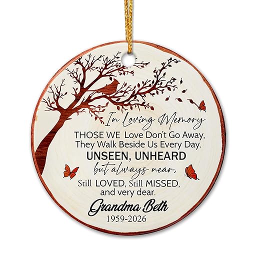 Personalized Cardinal in Loving Memory Sympathy Remembrance Ceramic Ornament Gift for Lost Loved One, Butterfly Memorial Ornament Christmas 2023, Customized Name Remembering of Loss Ceramic Ornaments