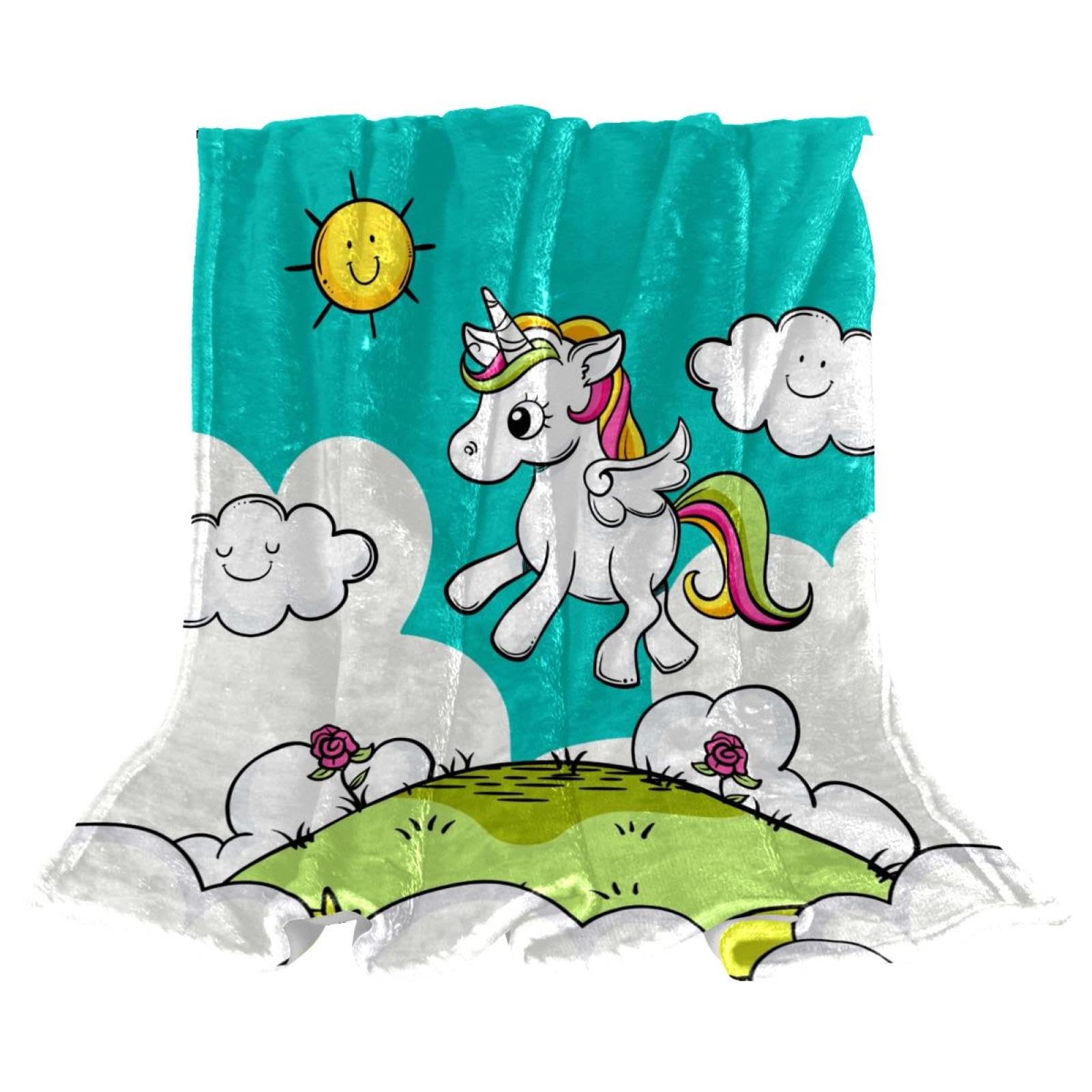 Couverture chaude licorne verte plaid polaire thermique pour lits et chaises