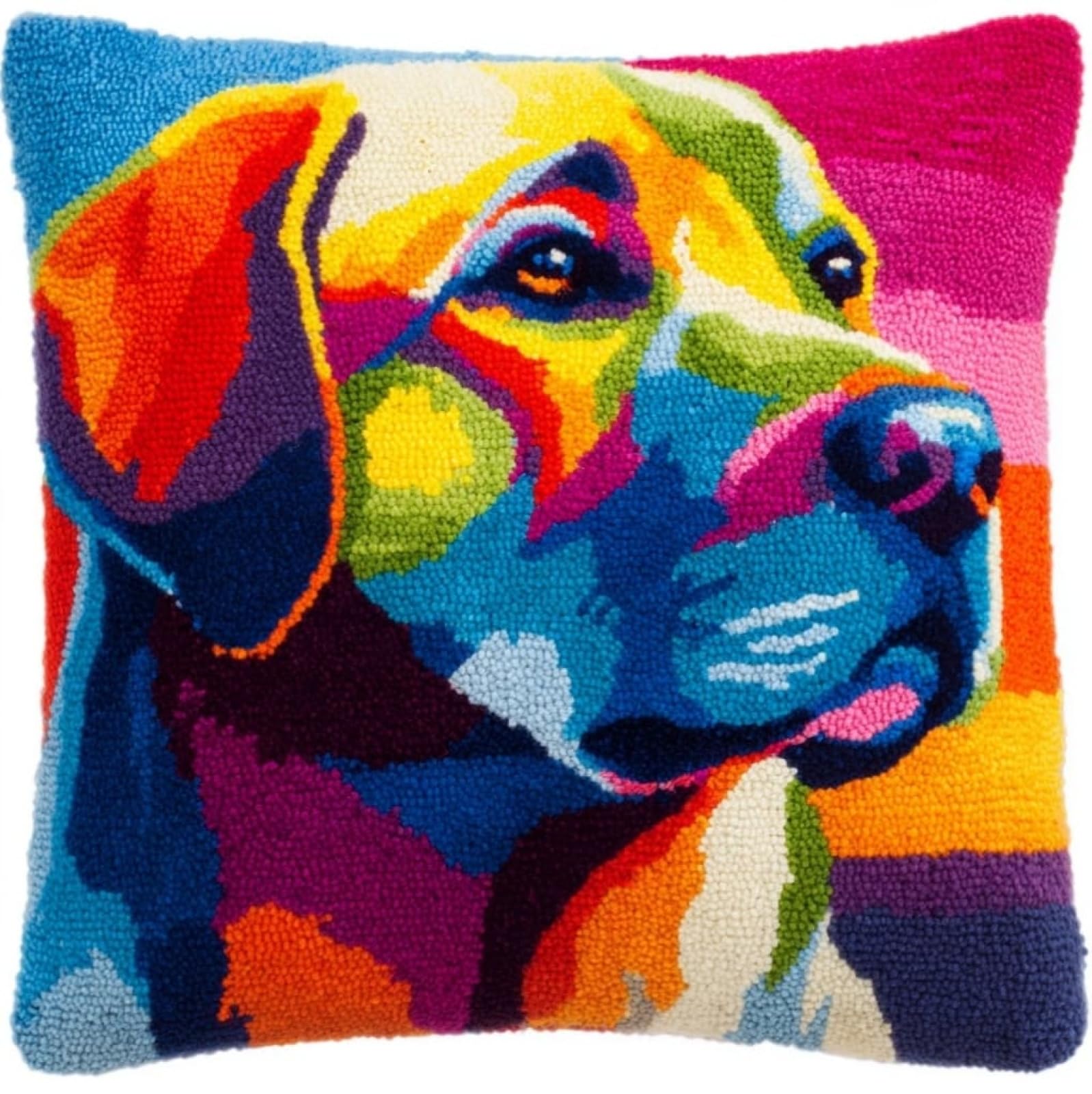 AxiangziK Latch Hook Cushion Kit for Beginners,Labrador Retrievers 43x43cm Pre-Printed Canvas DIY Craft Set,Complete Cushion Cover Kit for Living Room Sofa Decor