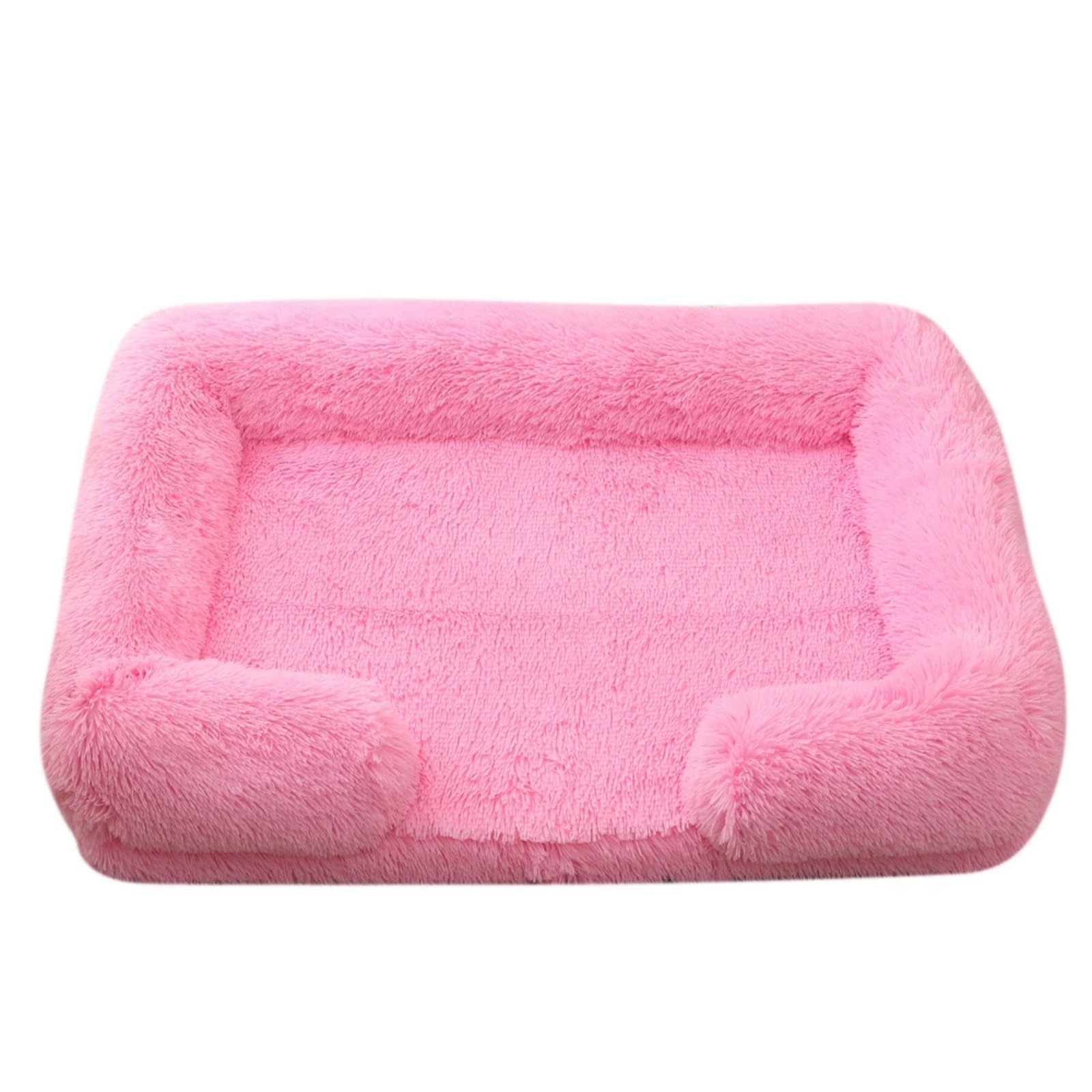 Mateju Plush Pet Bed Rectangle, Fluffy Pet Cushion Thick Warm Soft Plush Dog Cat Bed for Indoor Calming Puppy Kitten Petbed with Non Slip Bottom, Removable Washable (Pink,M 57x45cm)