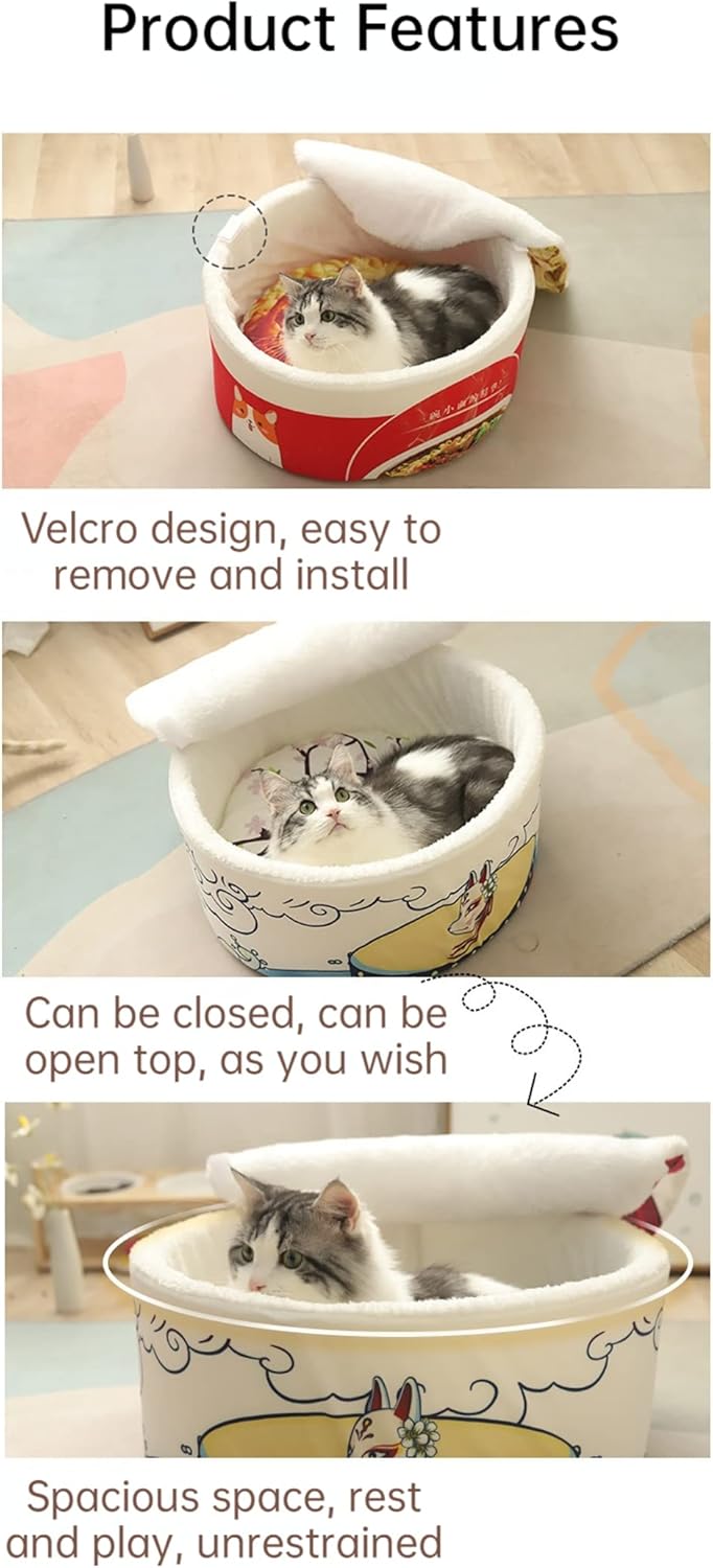 Cat Nest Instant Noodle Shape Cat House Fun Cave Type Closed Cat House Warm and Comfortable Cat and Dog Nest Removable Multi-Shape Cat and Dog Nest (M,Orange)