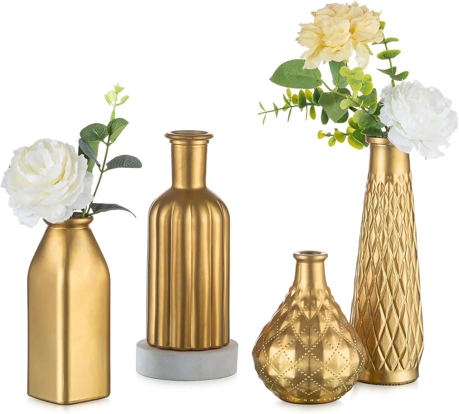 NUPTIO Gold Bud Vases for Flowers Set of 4 Small Glass