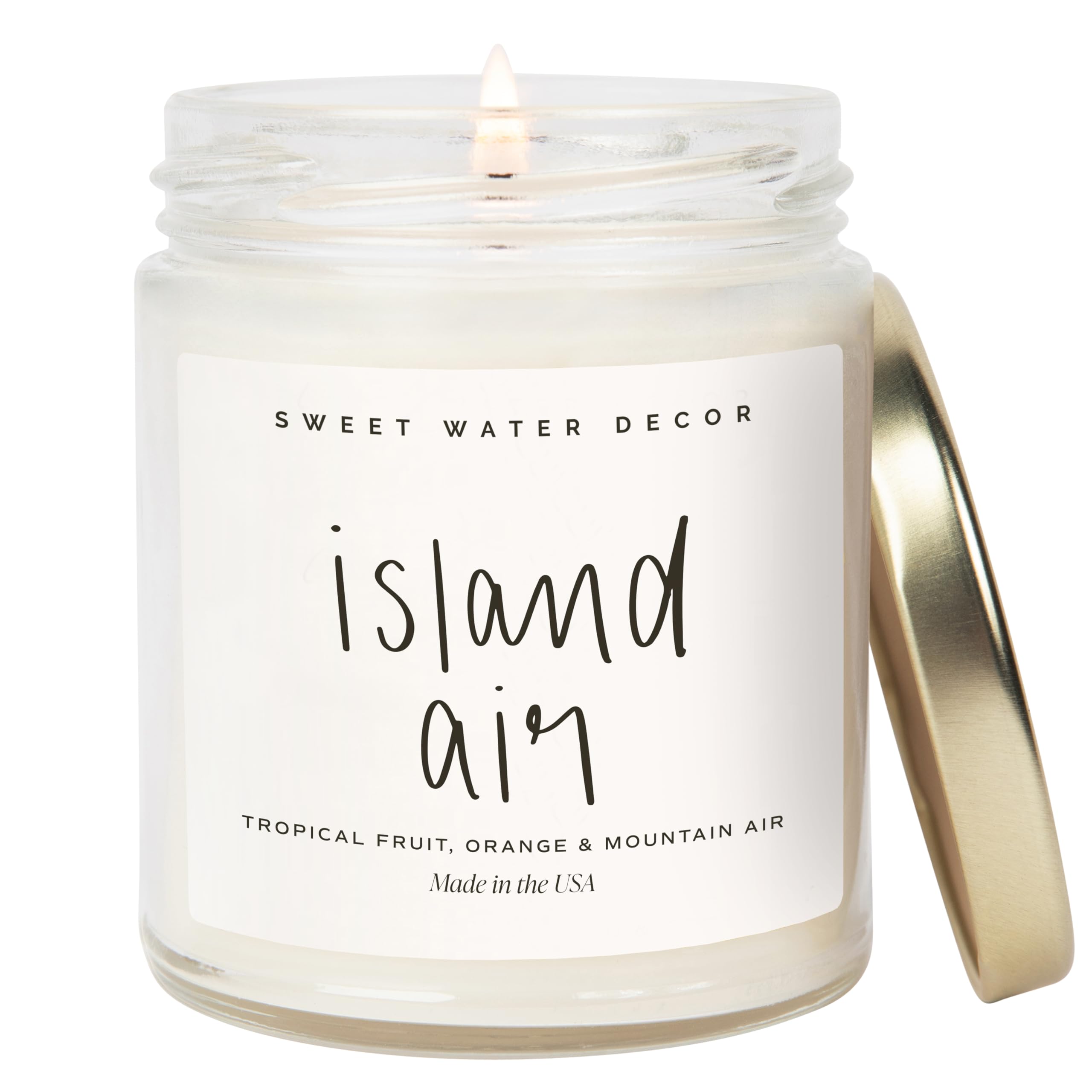 Sweet Water Decor Island Air Candle - Tropical Fruit, Sugared Citrus, Mountain Greens, Summer Scented Soy Candles for Home - 9oz Clear Jar, 40 Hour Burn Time, Made in the USA